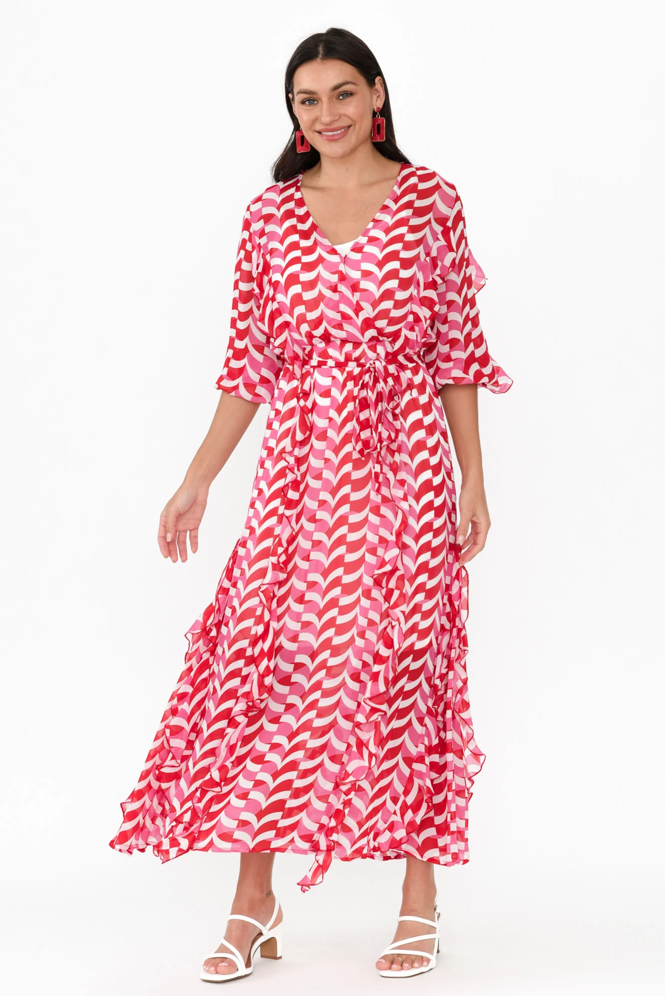 Just Love Pink Geo Ruffle Dress - Image 3