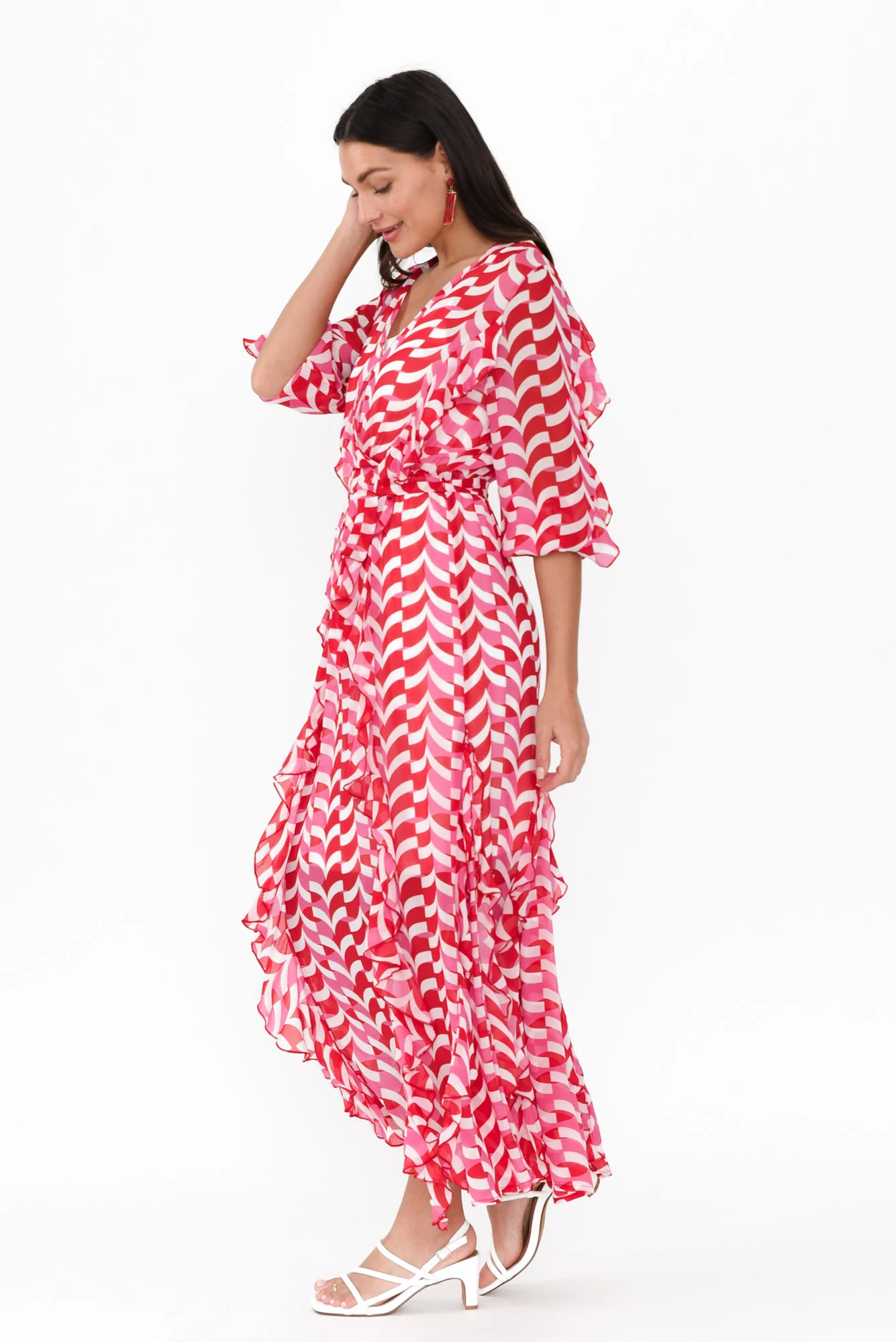 Just Love Pink Geo Ruffle Dress - Image 4