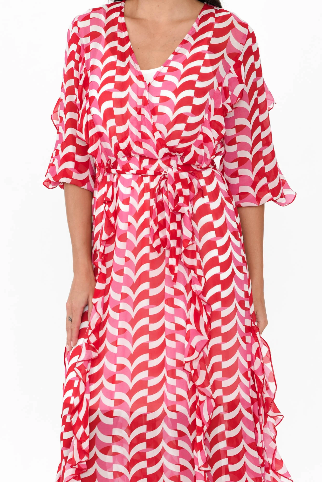 Just Love Pink Geo Ruffle Dress - Image 6