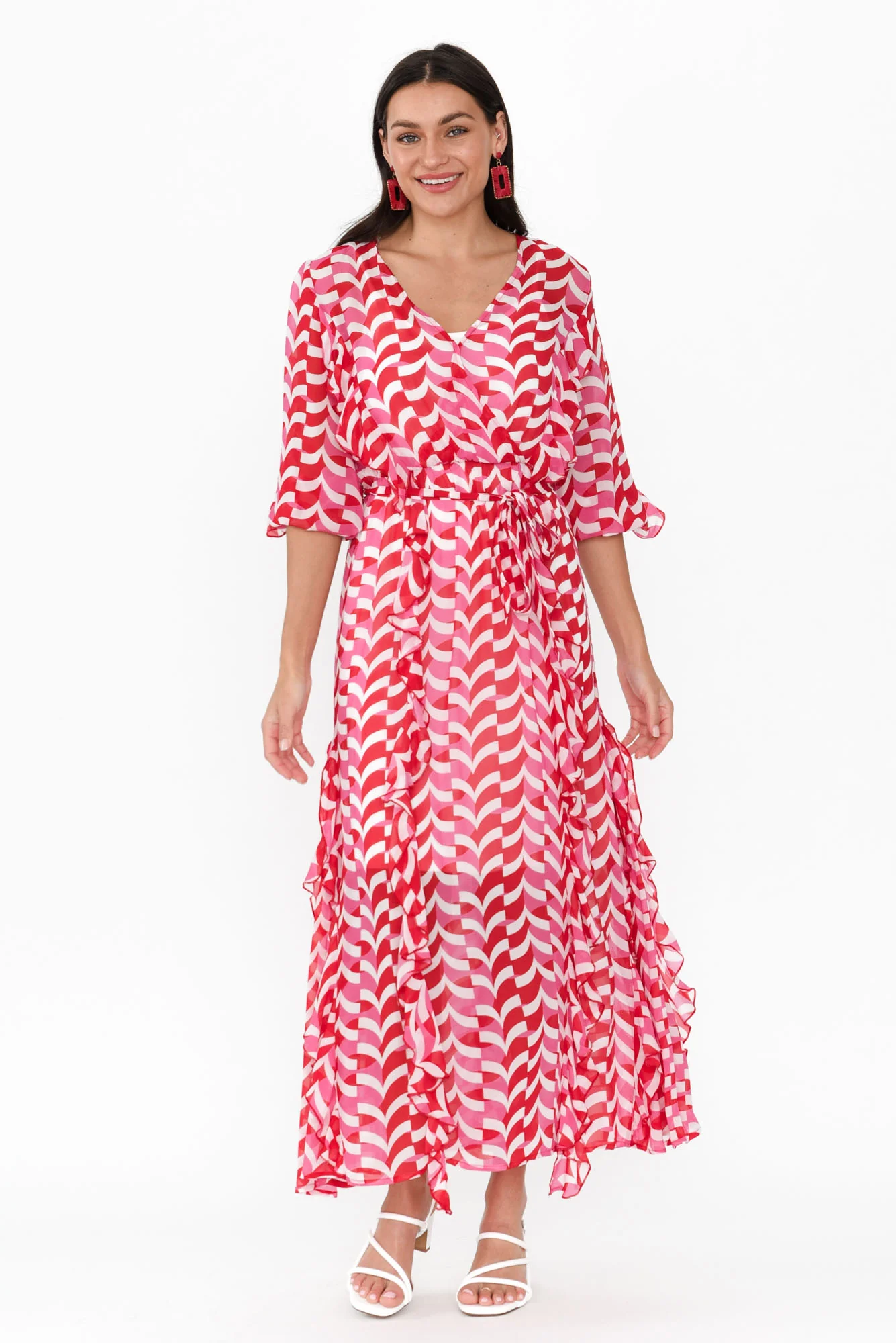 Just Love Pink Geo Ruffle Dress - Image 7