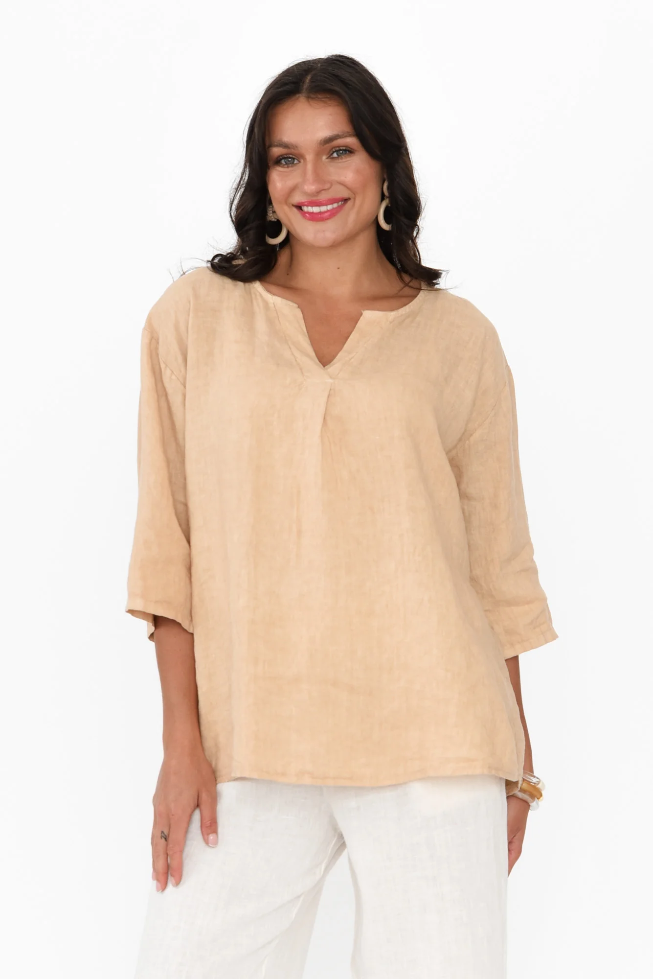 Justine Sand Linen Top