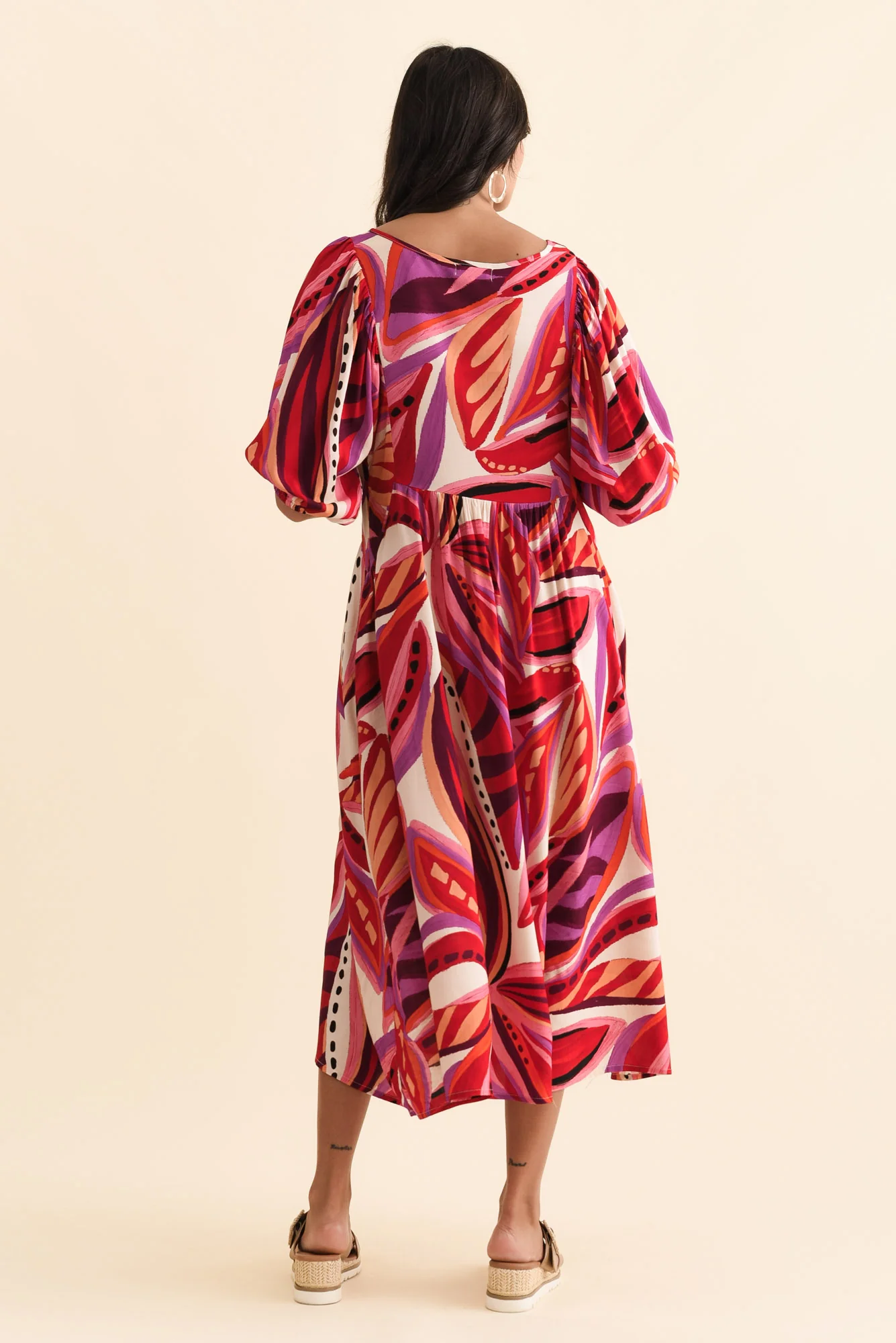 Kacey Pink Leaf Button Dress - Image 5