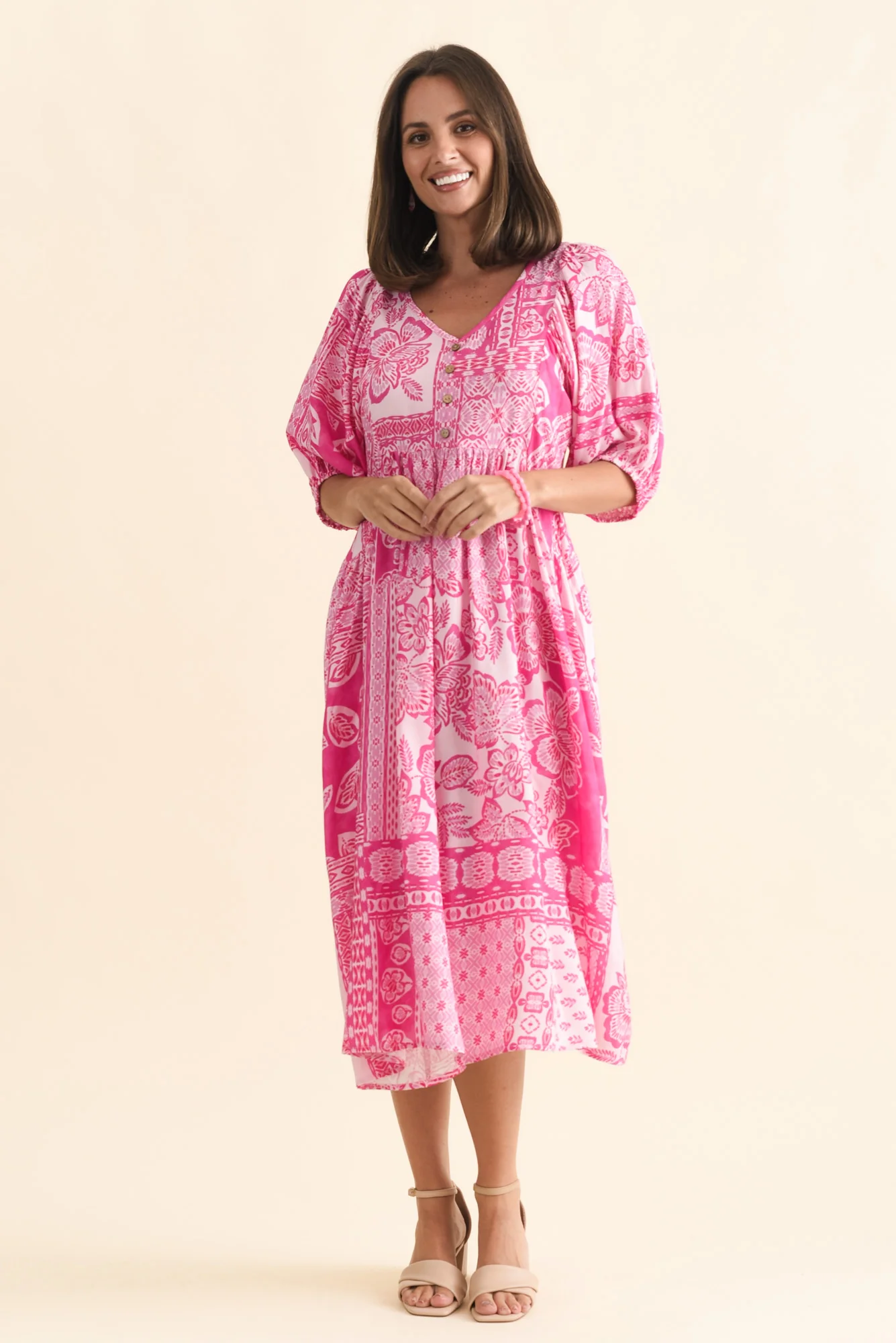 Kacey Pink Tile Button Dress - Image 7