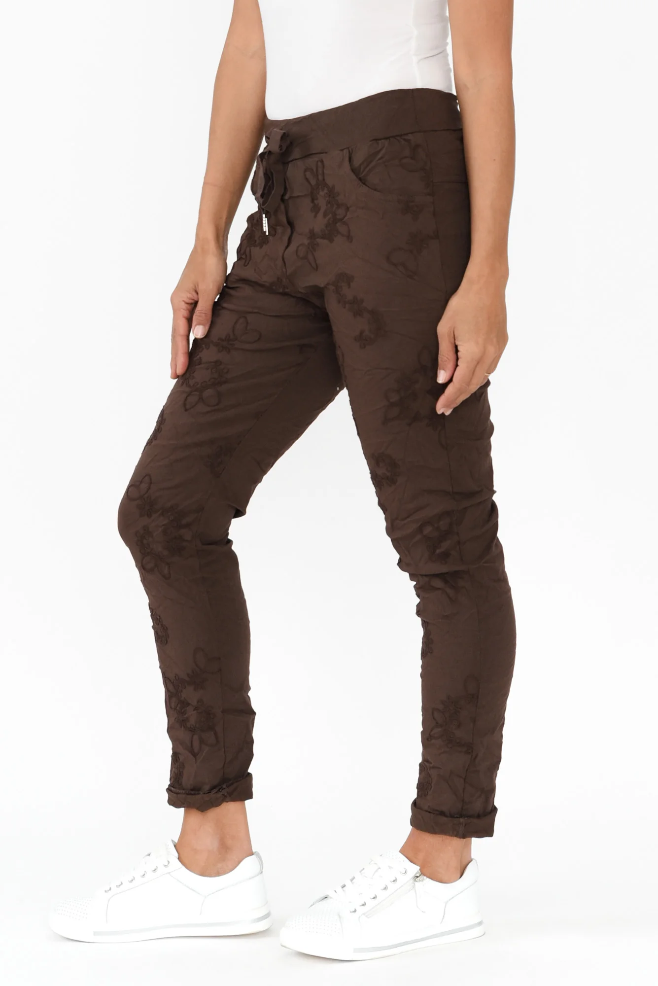Kaia Chocolate Embroidered Drawstring Pants - Image 3