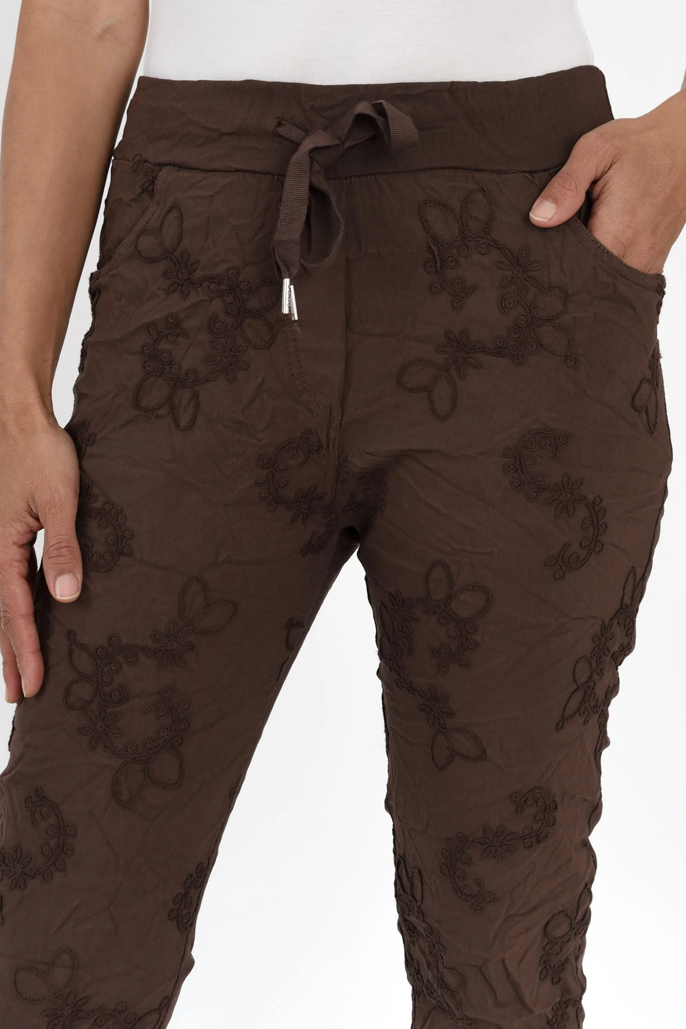 Kaia Chocolate Embroidered Drawstring Pants - Image 5