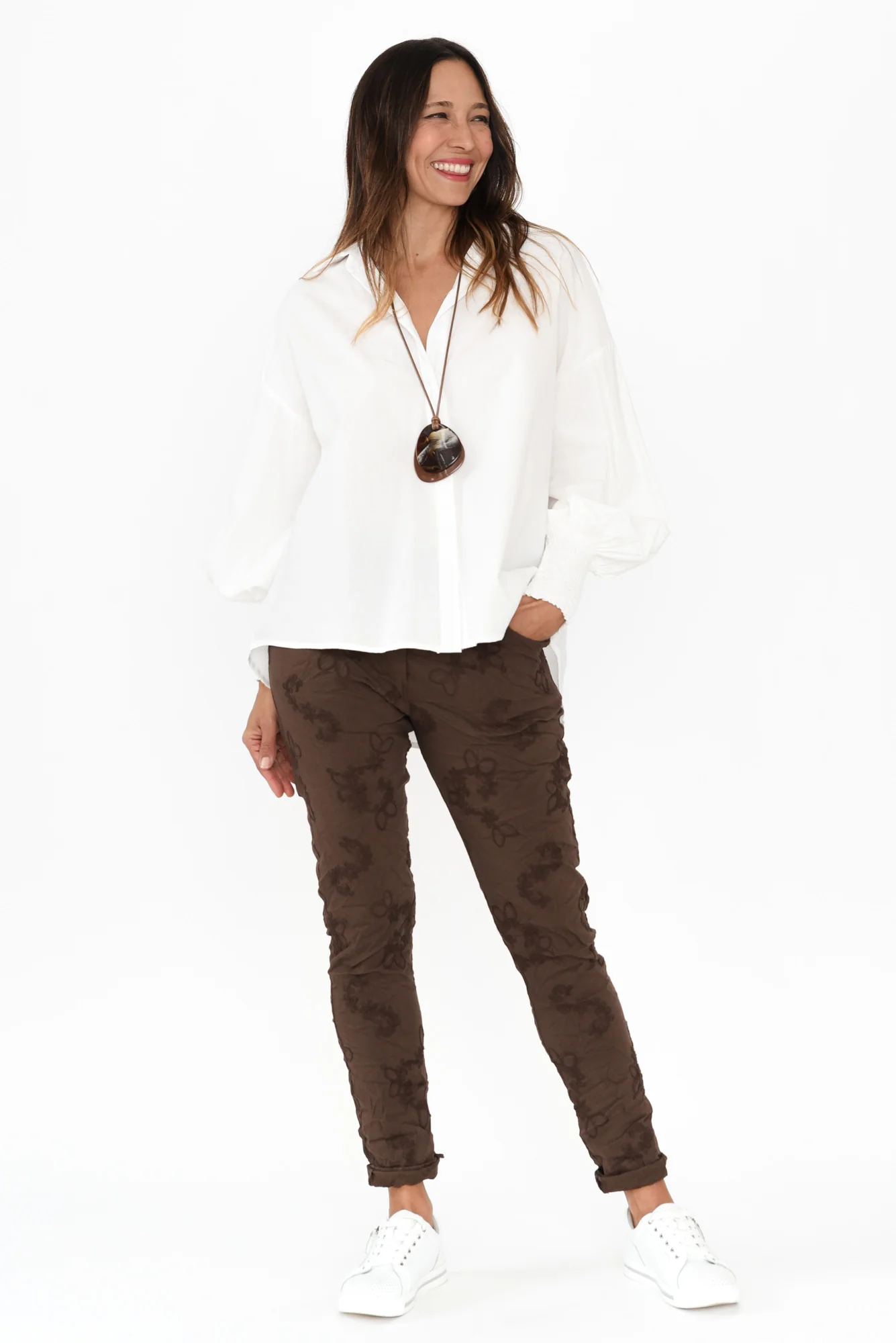 Kaia Chocolate Embroidered Drawstring Pants - Image 6