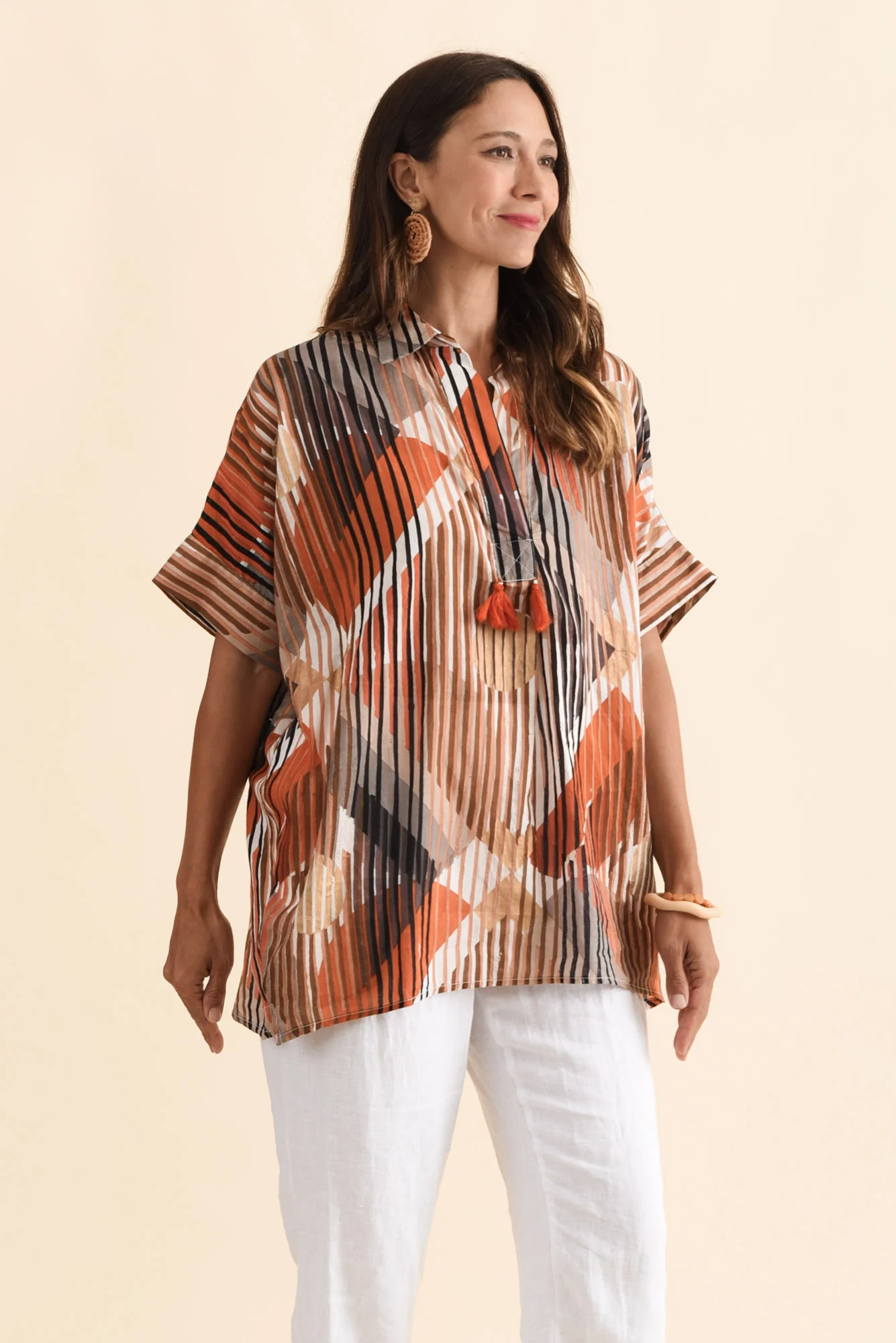 Kairi Brown Abstract Cotton Top - Image 3