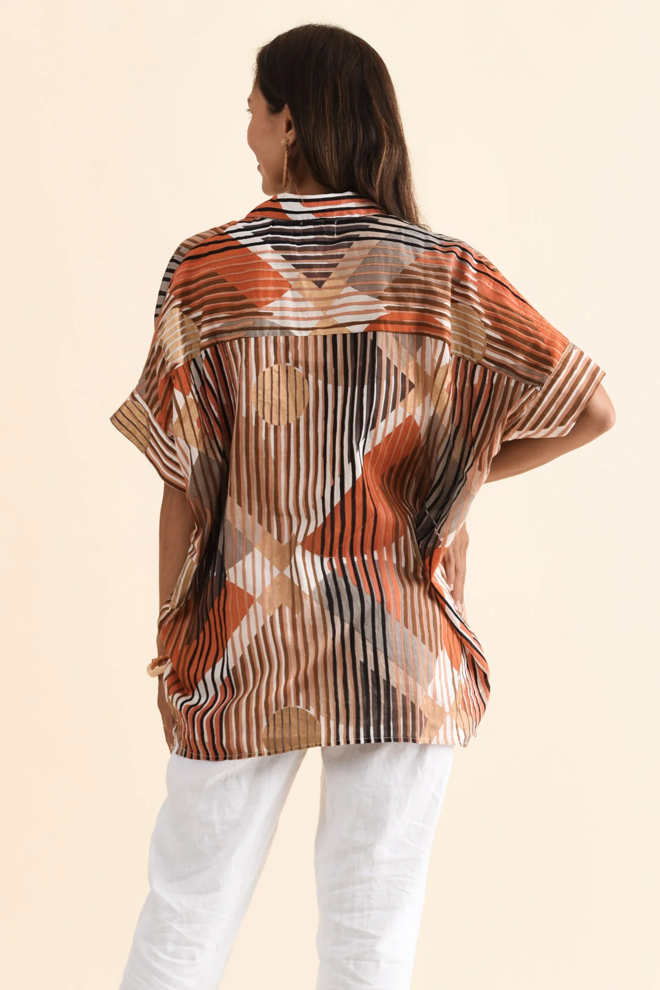 Kairi Brown Abstract Cotton Top - Image 4