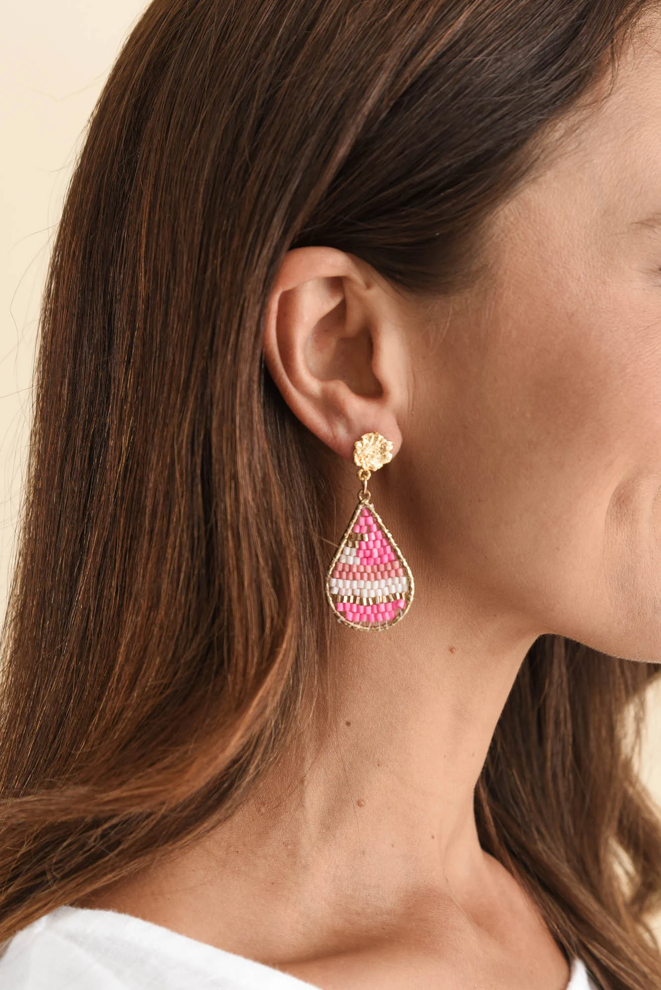 Kamalia Pink Beaded Earrings - Image 2