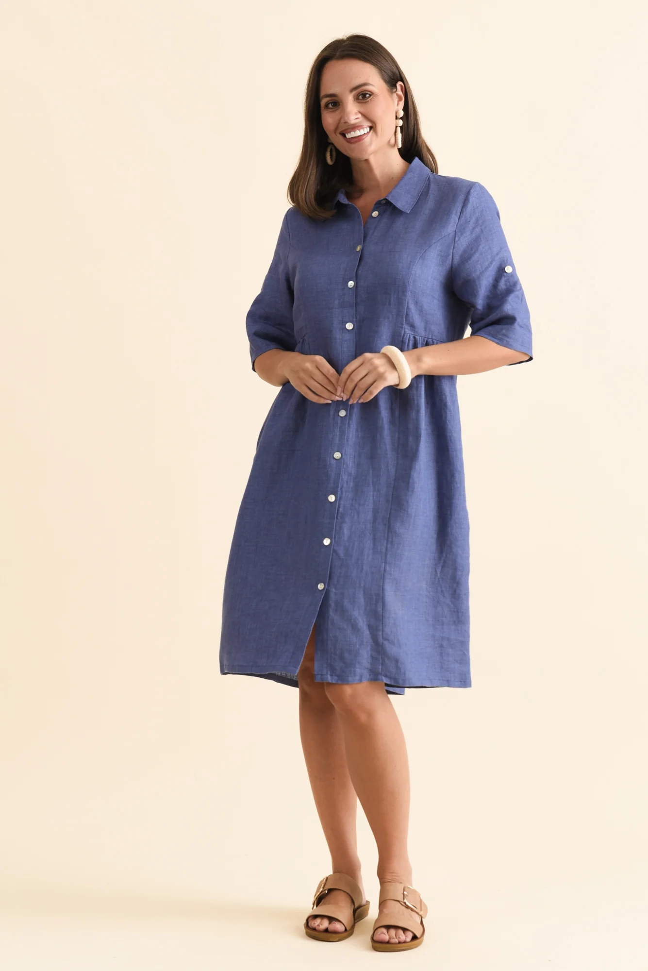 Katy Blue Linen Pocket Dress - Image 3