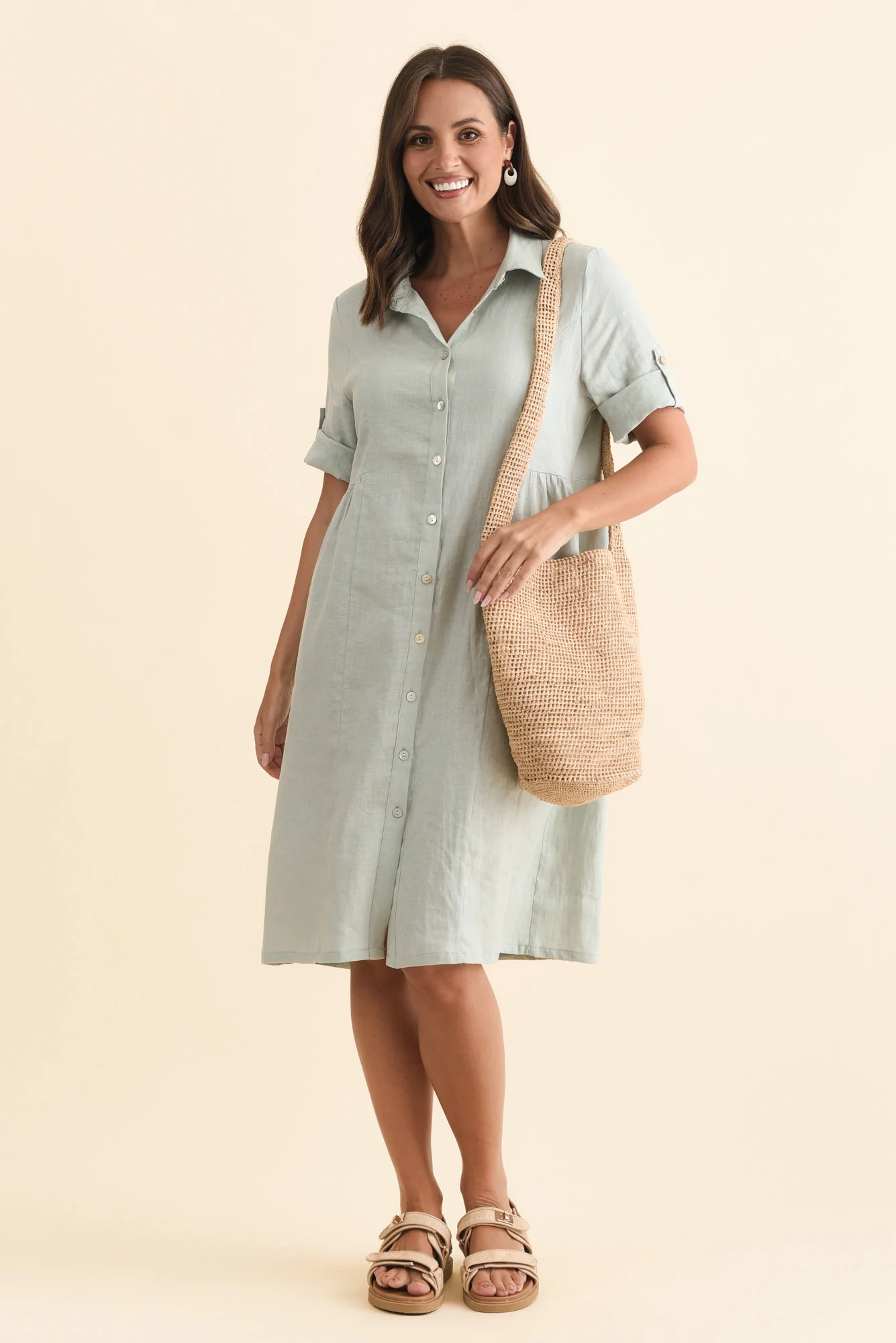 Katy Mint Linen Pocket Dress