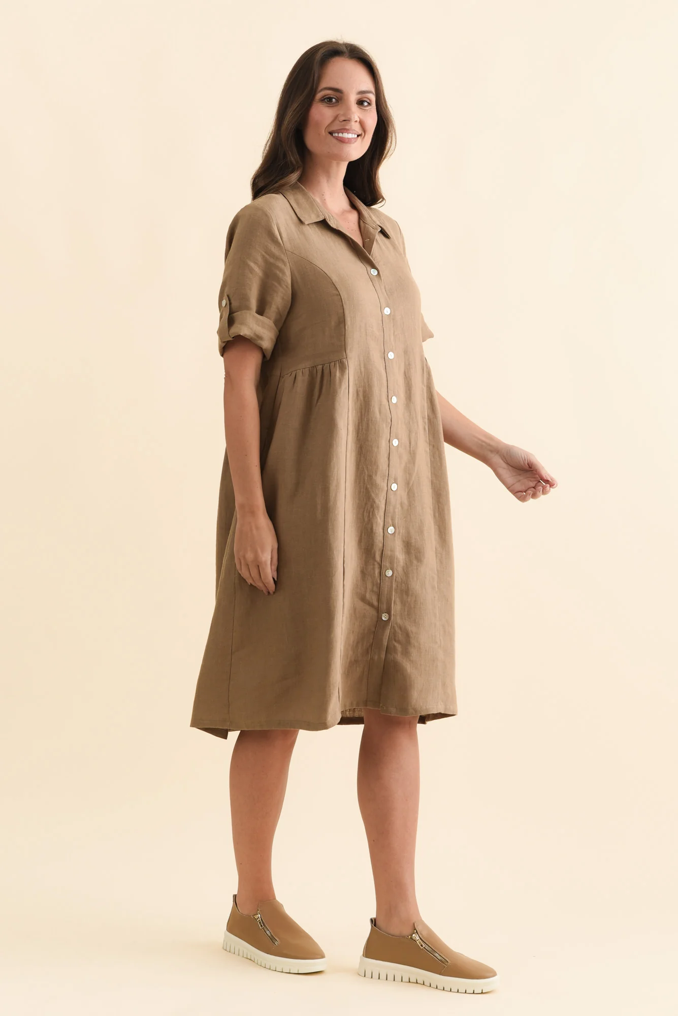 Katy Mocha Linen Pocket Dress - Image 4