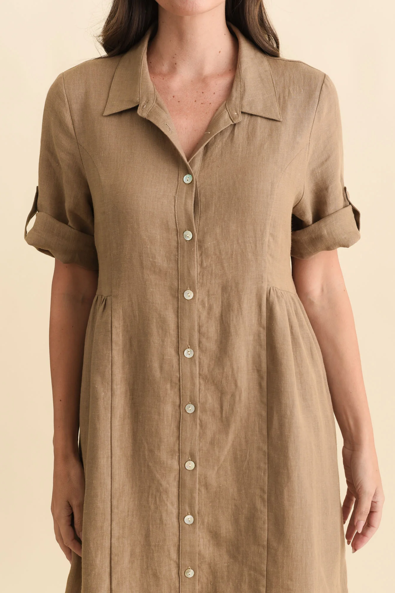 Katy Mocha Linen Pocket Dress - Image 6