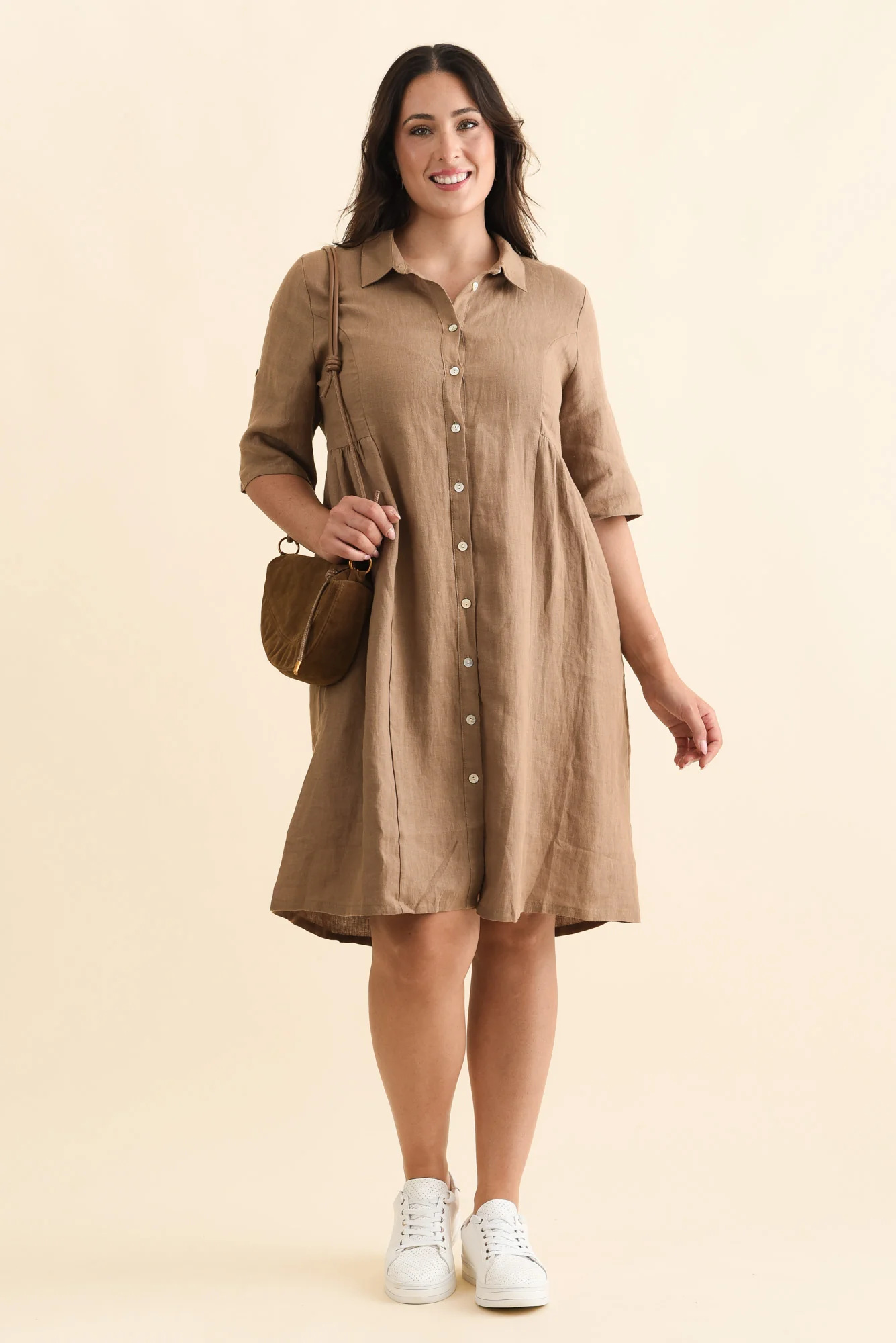 Katy Mocha Linen Pocket Dress - Image 8