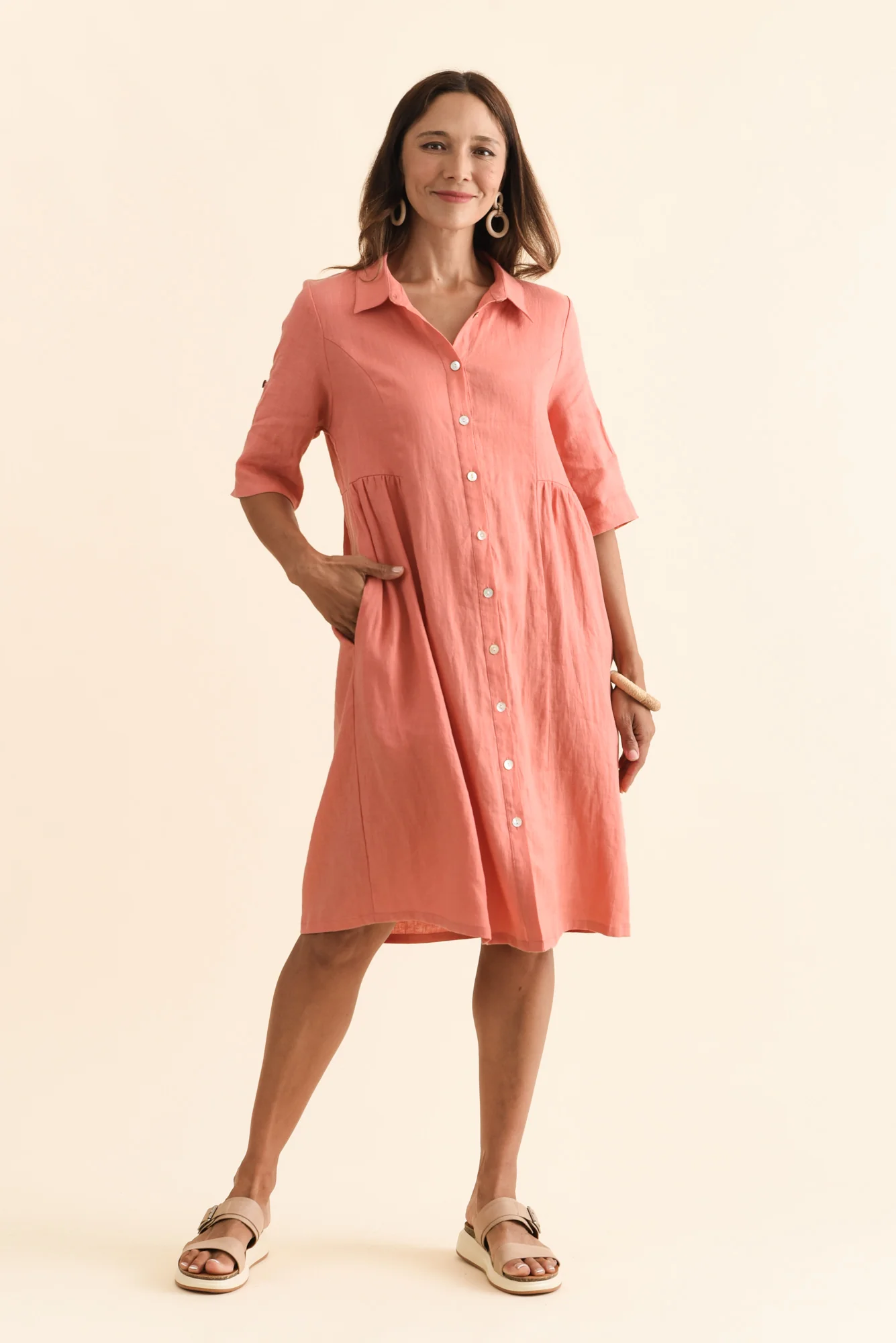 Katy Orange Linen Pocket Dress - Image 3