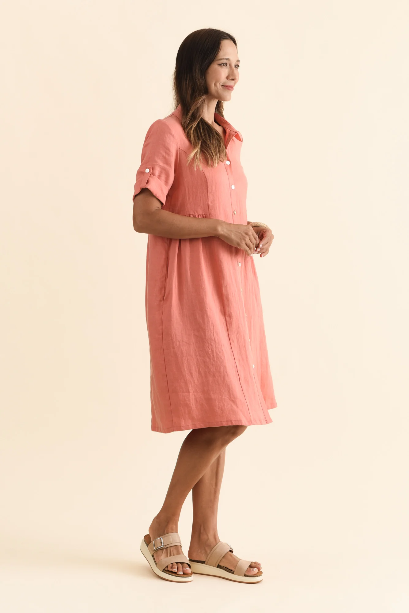 Katy Orange Linen Pocket Dress - Image 4