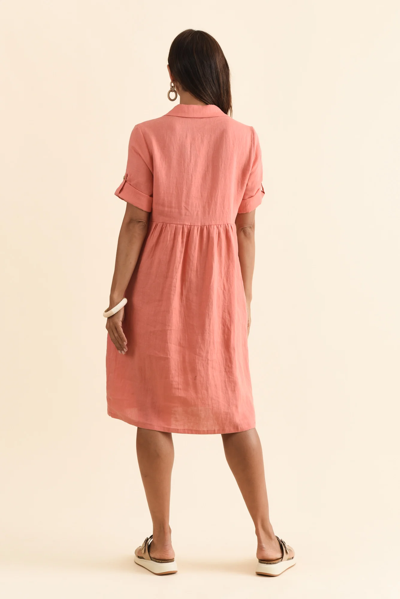 Katy Orange Linen Pocket Dress - Image 5