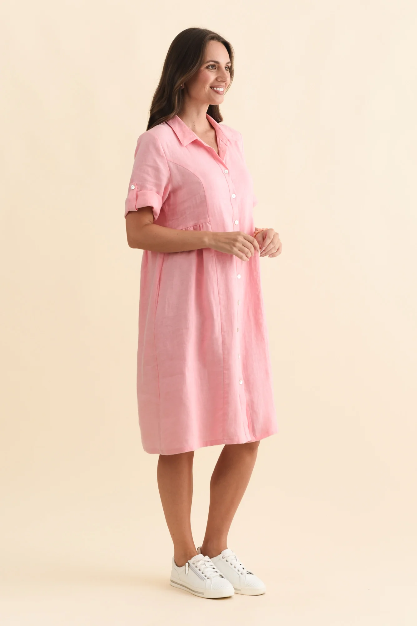 Katy Pink Linen Pocket Dress - Image 3