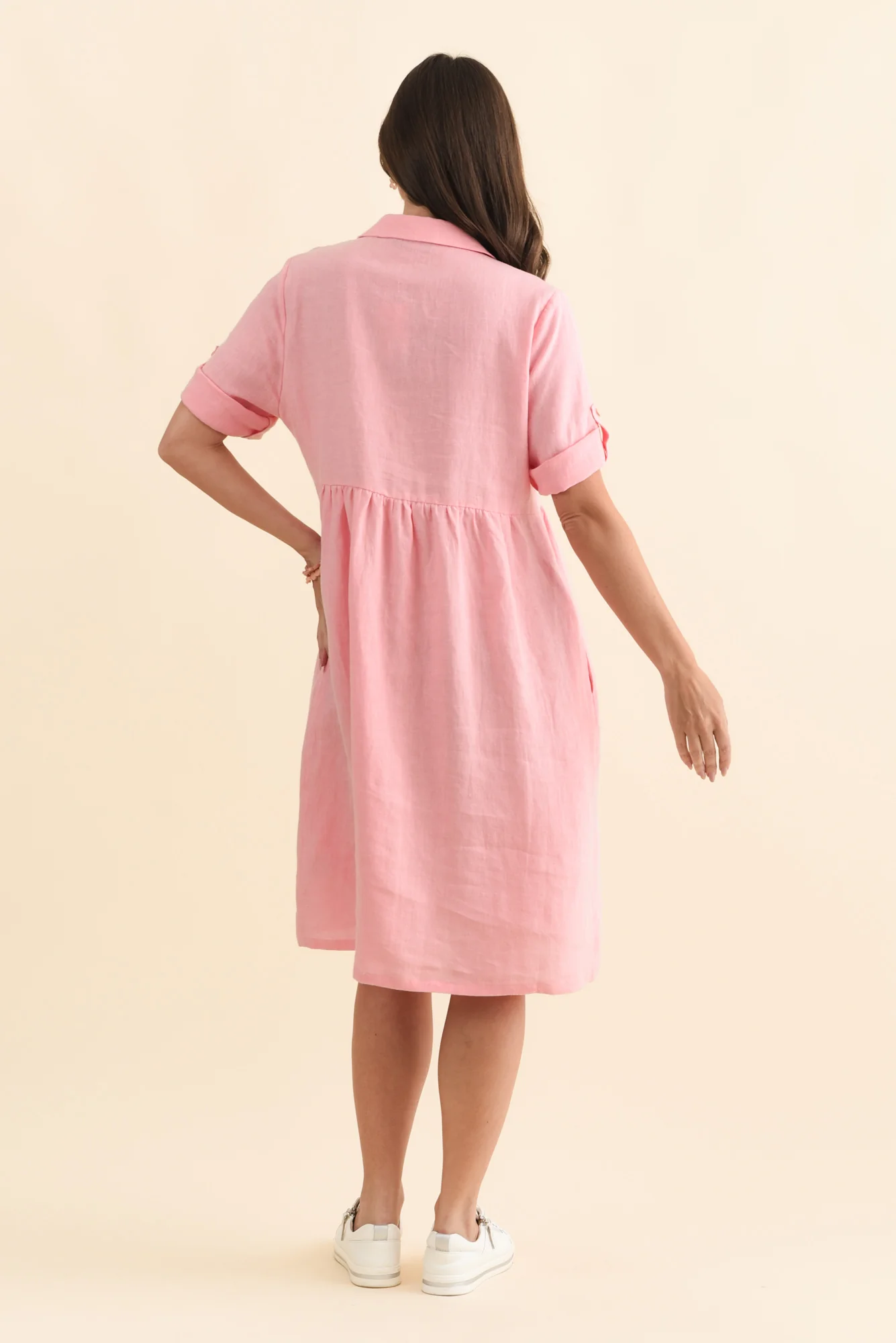 Katy Pink Linen Pocket Dress - Image 4