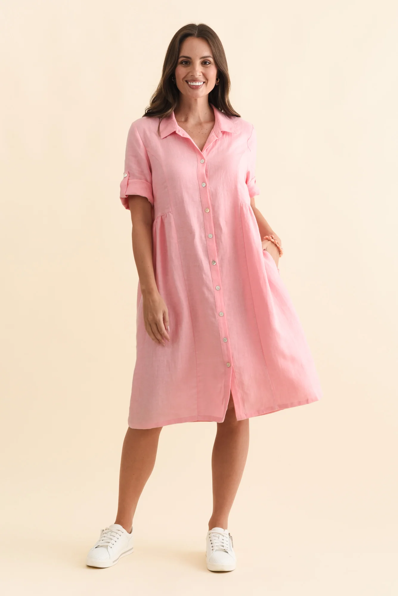 Katy Pink Linen Pocket Dress - Image 7