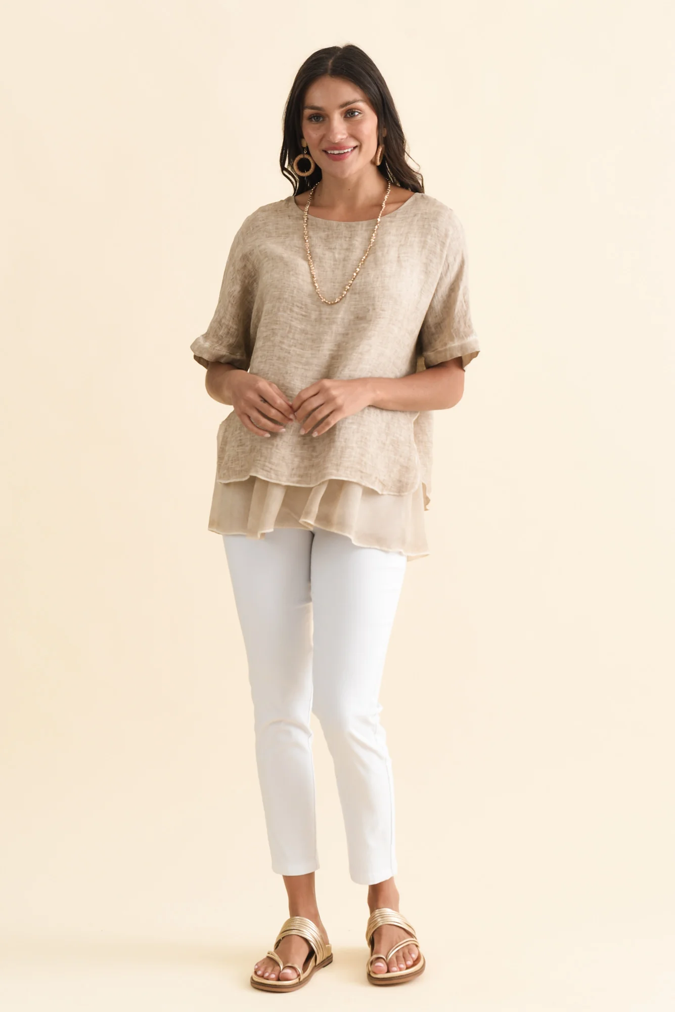 Kayla Beige Linen Layered Top - Image 6