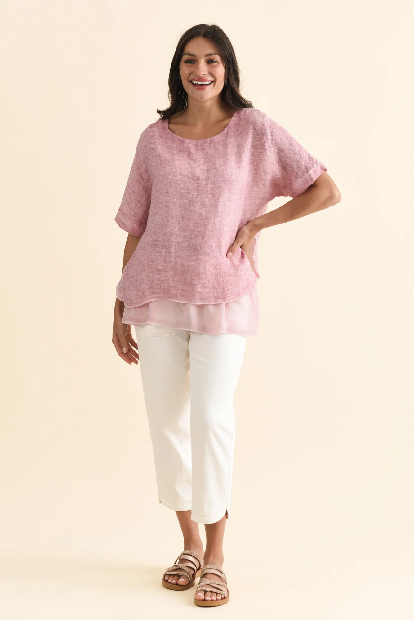 Kayla Pink Linen Layered Top - Image 3