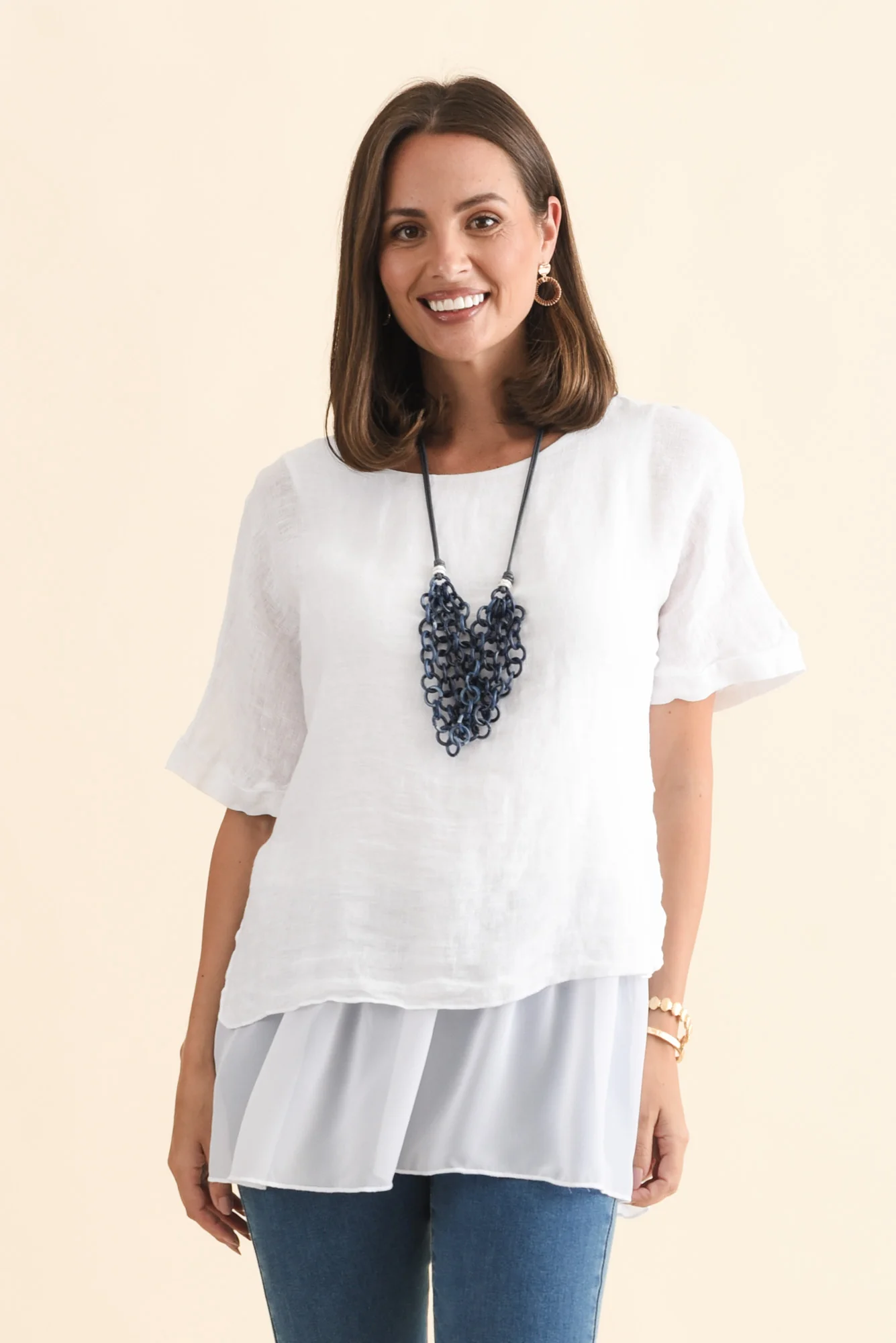 Kayla White Linen Layered Top