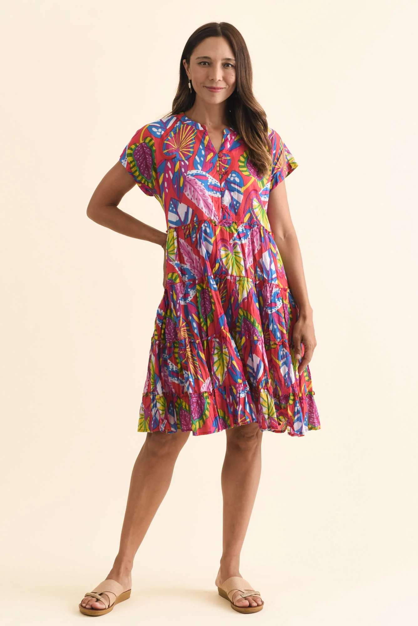 Kaylee Orange Tropical Crinkle Cotton Dress - Image 2