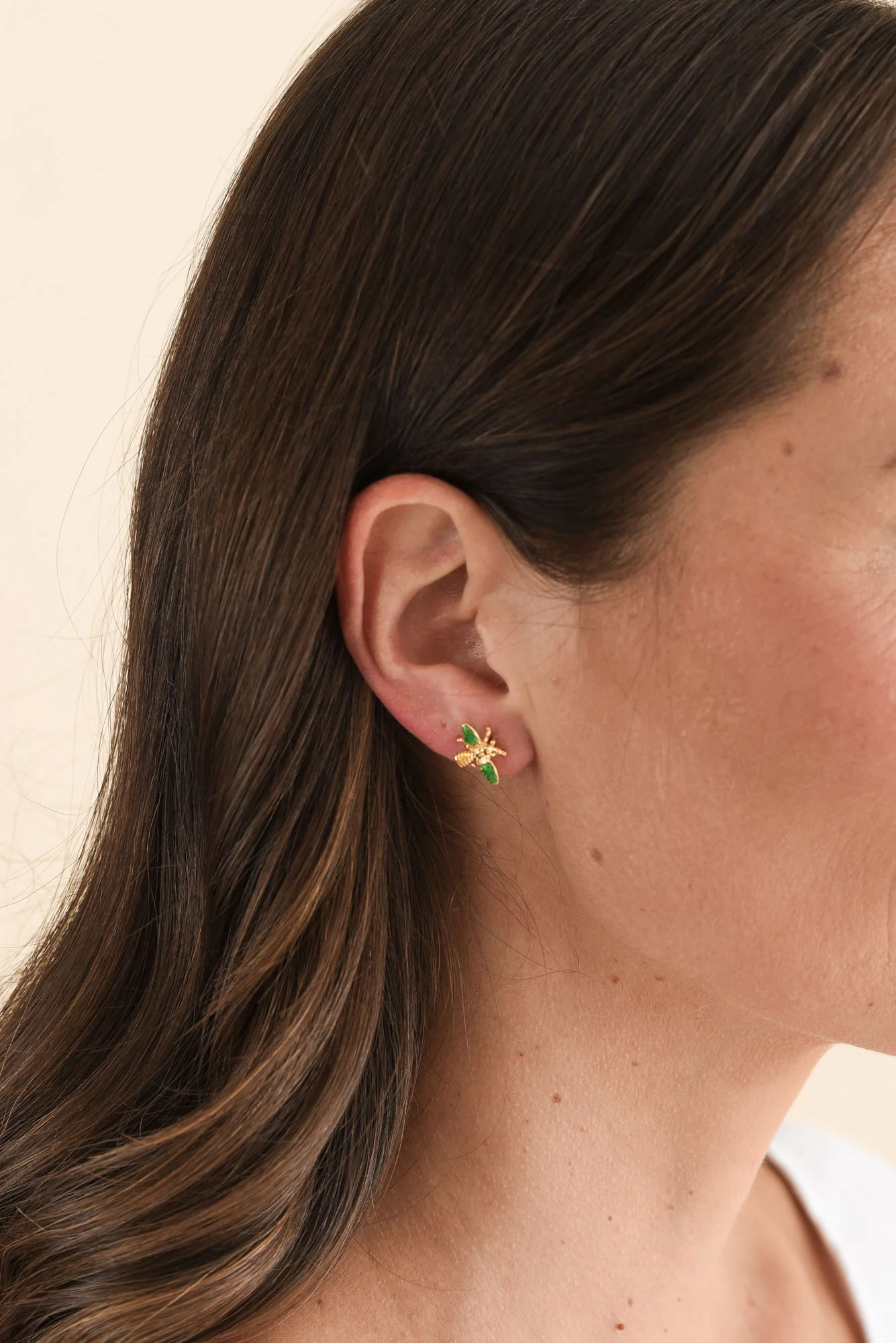 Kaylin Emerald Bee Stud Earrings - Image 2