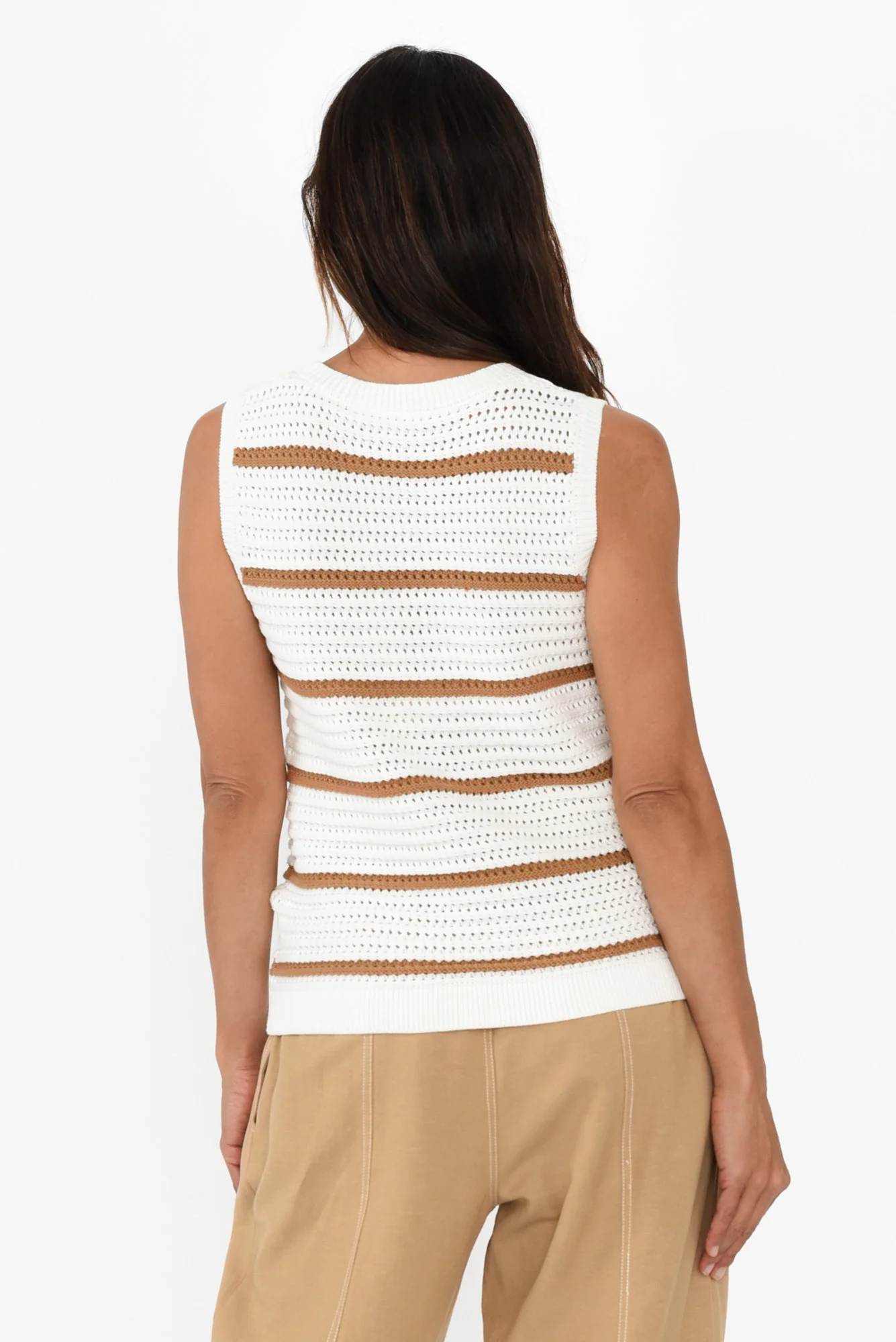 Kenali White Stripe Cotton Knit Tank - Image 4