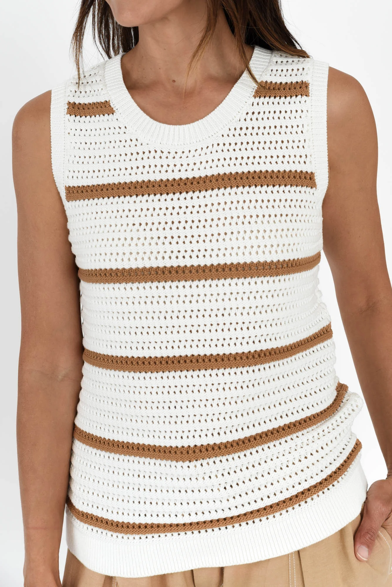 Kenali White Stripe Cotton Knit Tank - Image 5