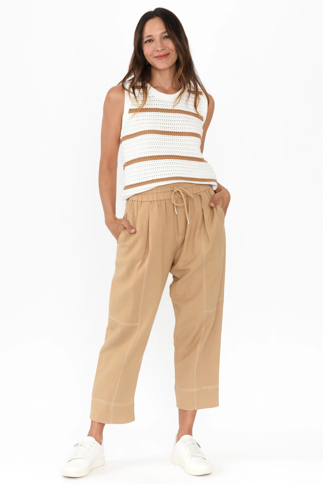 Kenali White Stripe Cotton Knit Tank - Image 6