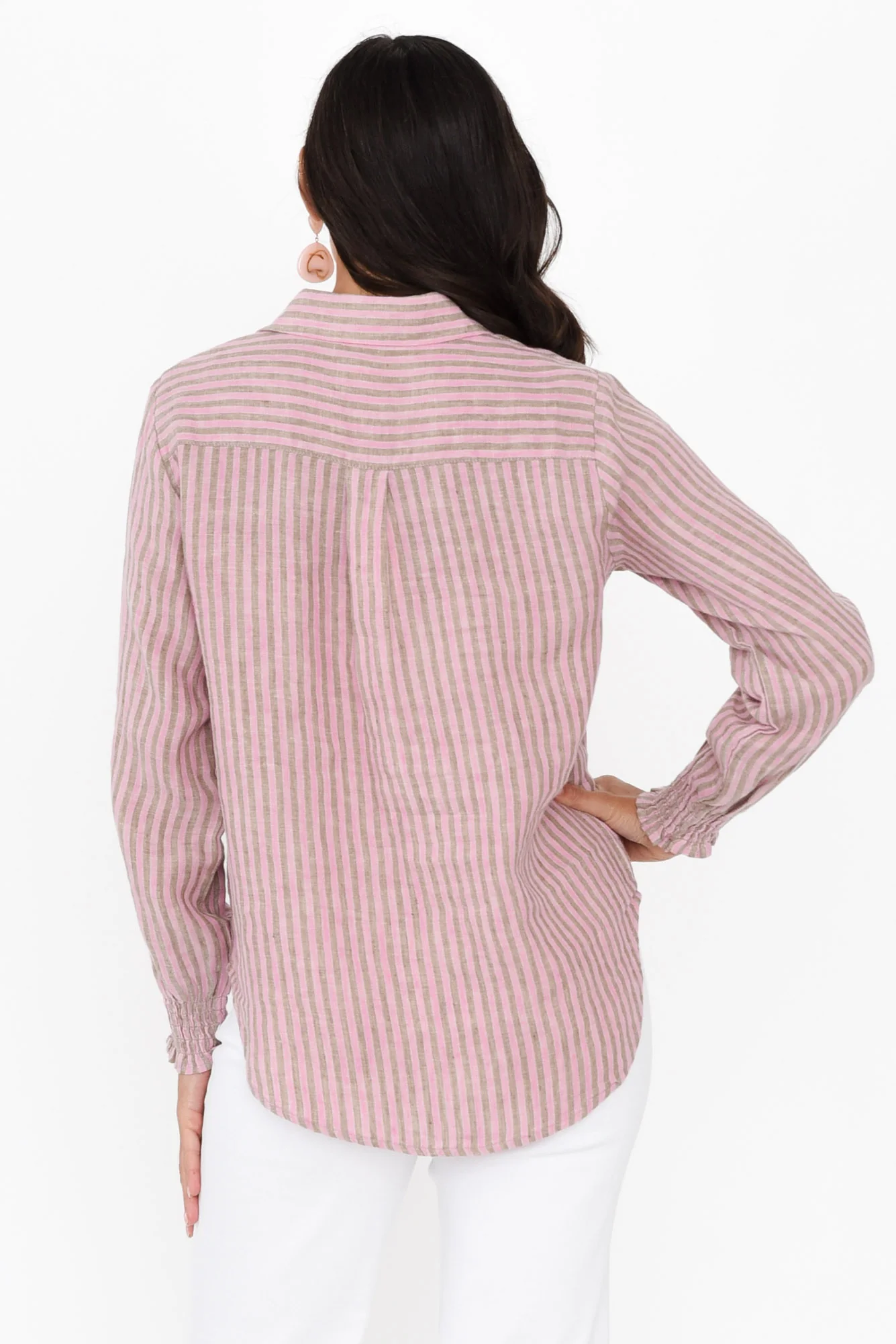 Kendo Pink Stripe Linen Collared Shirt - Image 4