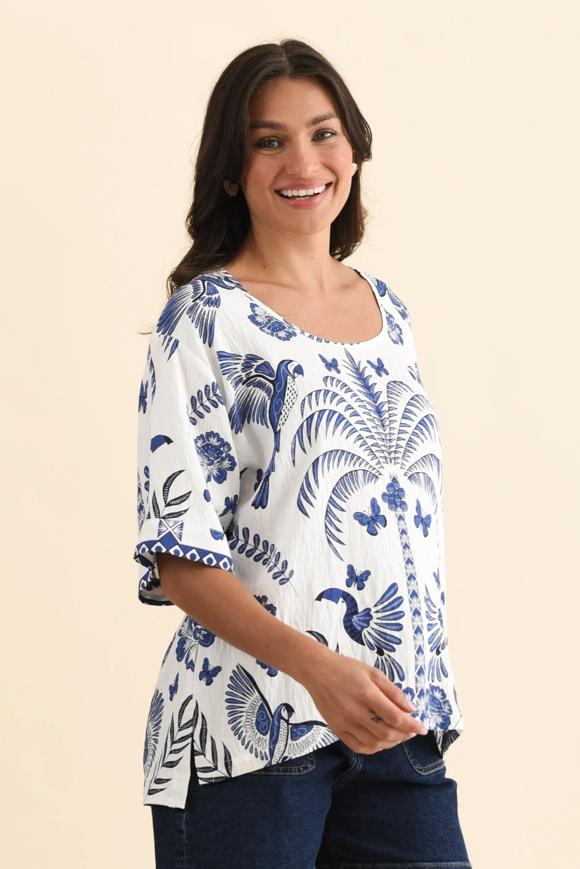 Kendria Blue Palm Batwing Top - Image 3