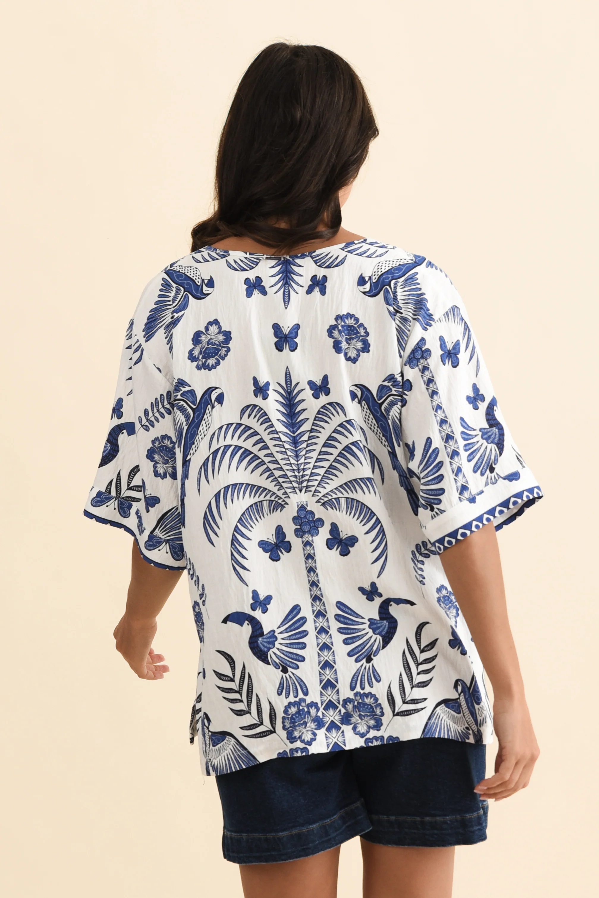 Kendria Blue Palm Batwing Top - Image 4