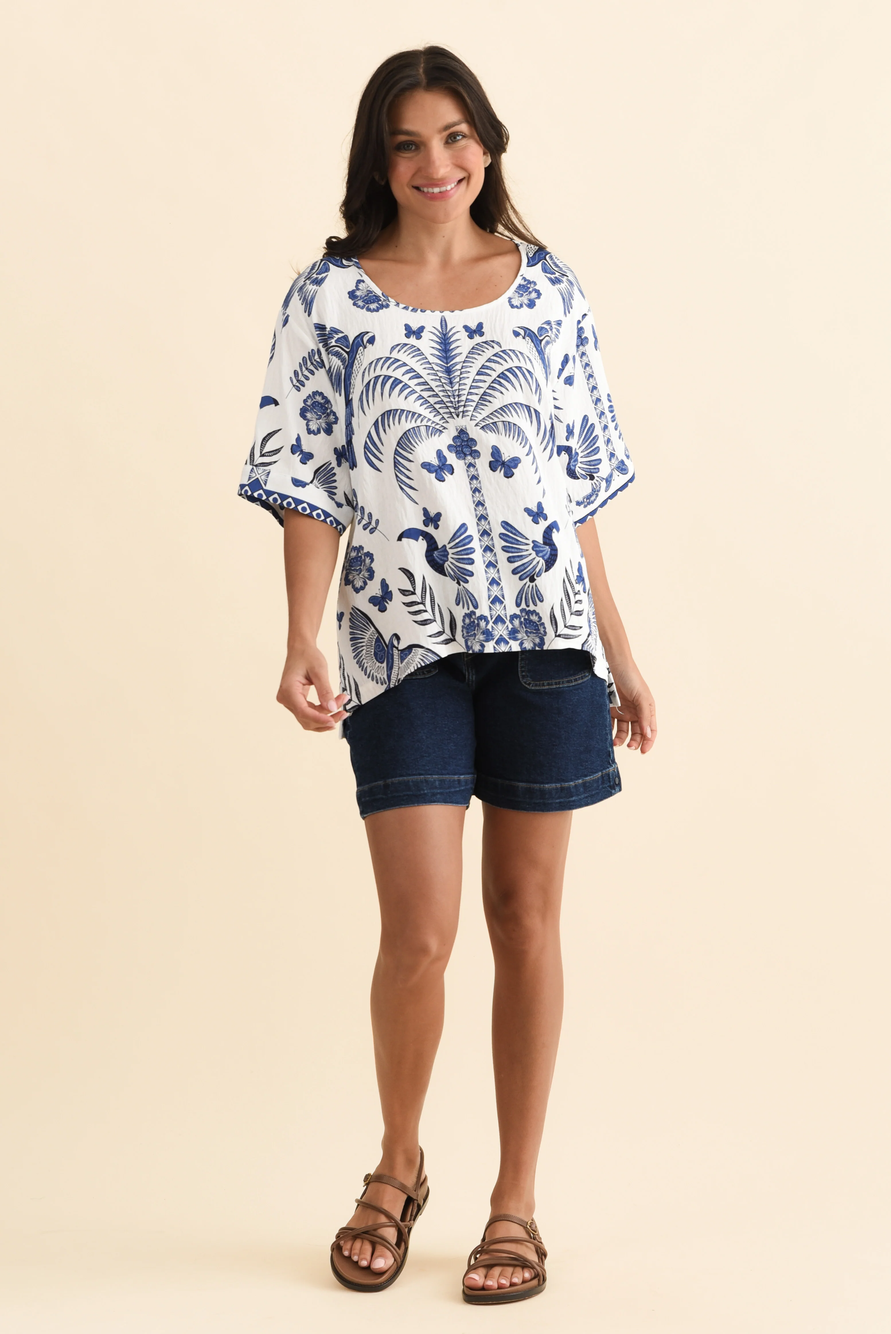 Kendria Blue Palm Batwing Top - Image 6