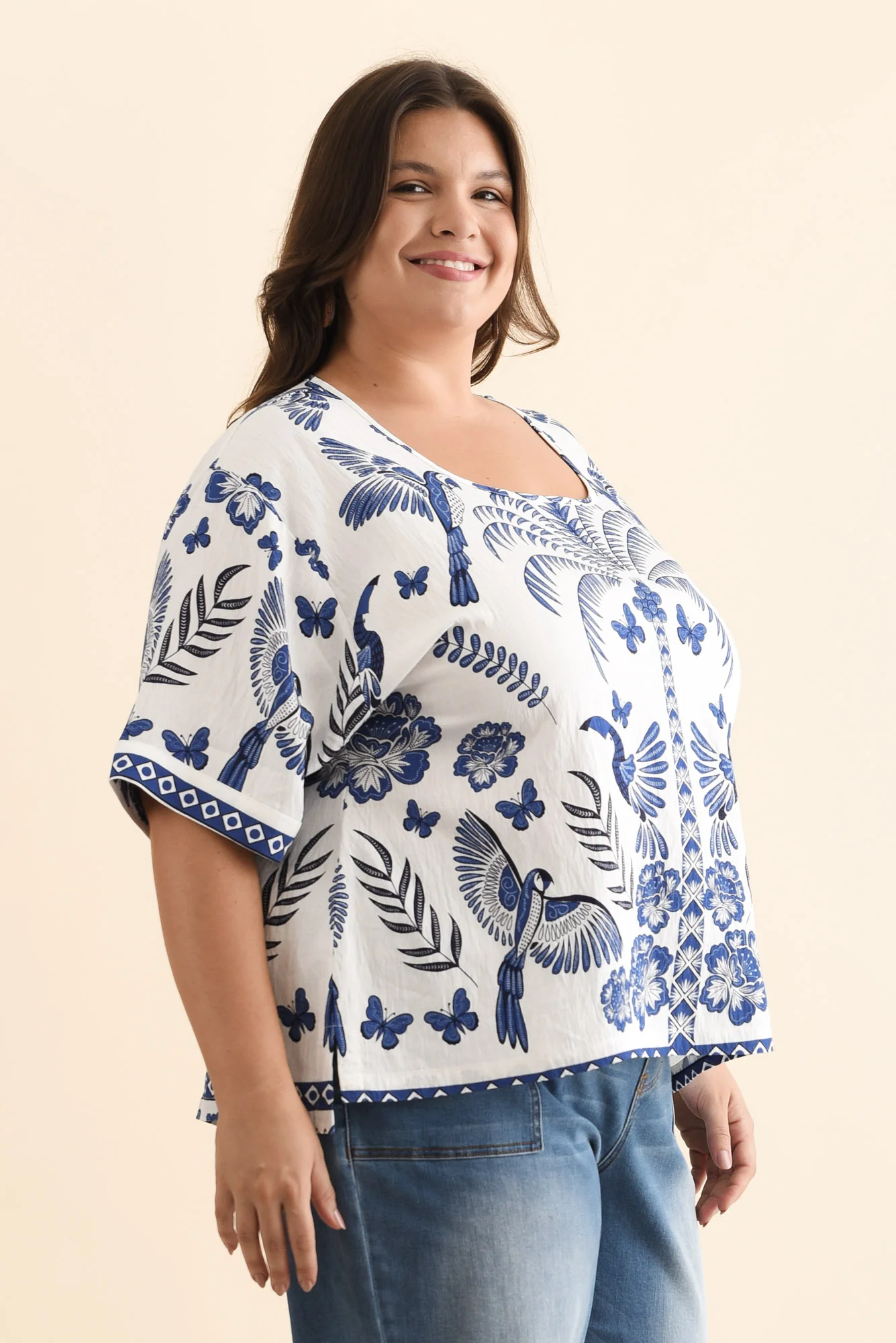 Kendria Blue Palm Batwing Top - Image 9