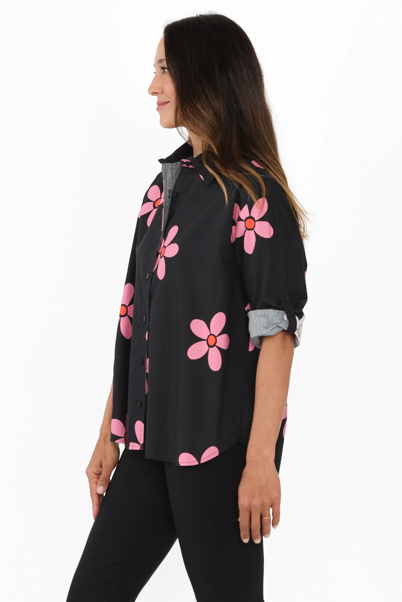 Kenisha Black Flower Cotton Shirt - Image 3