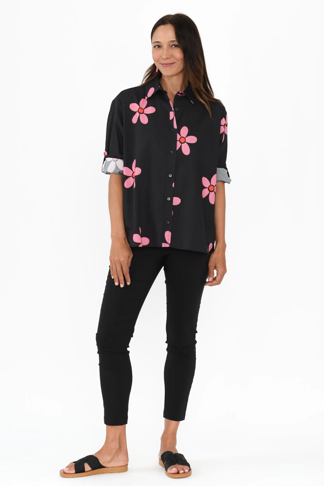 Kenisha Black Flower Cotton Shirt - Image 6