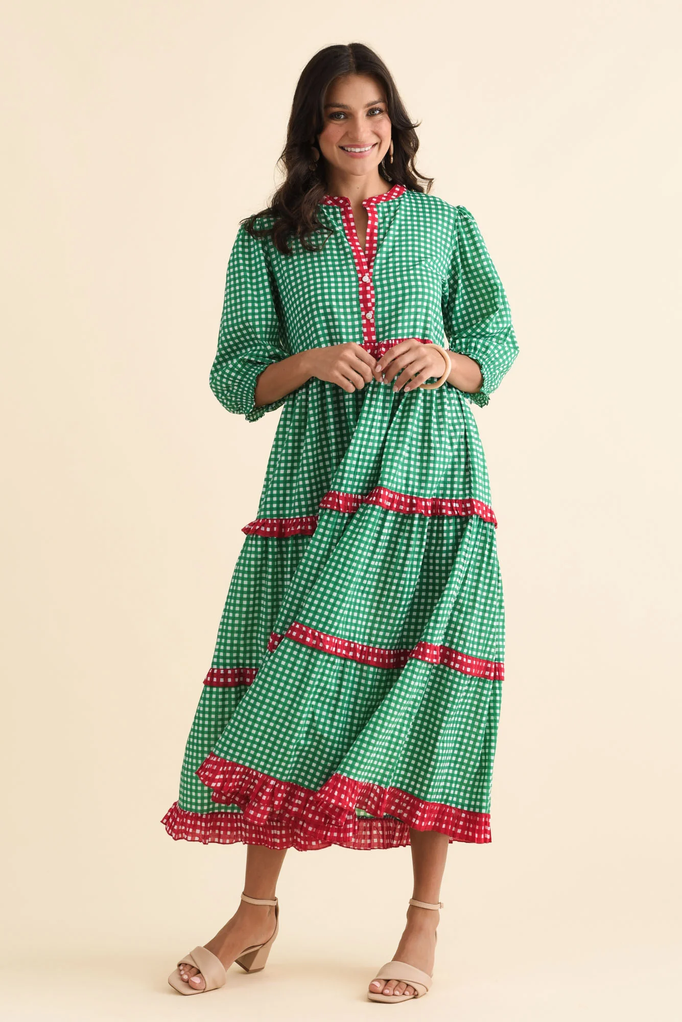 Kesia Green Spot Cotton Tier Dress - Image 7