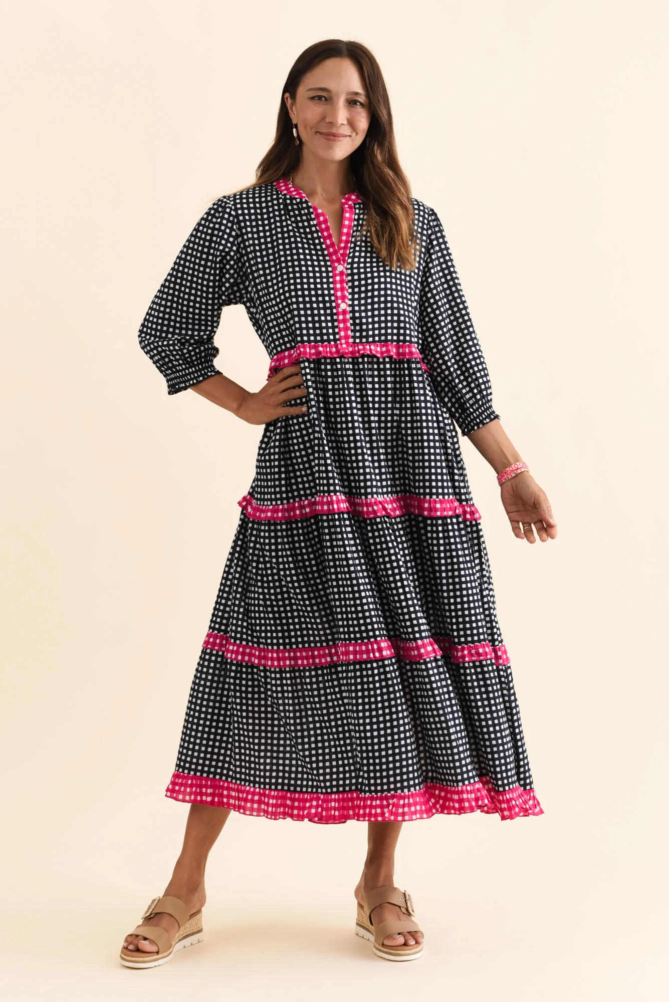 Kesia Navy Spot Cotton Tier Dress