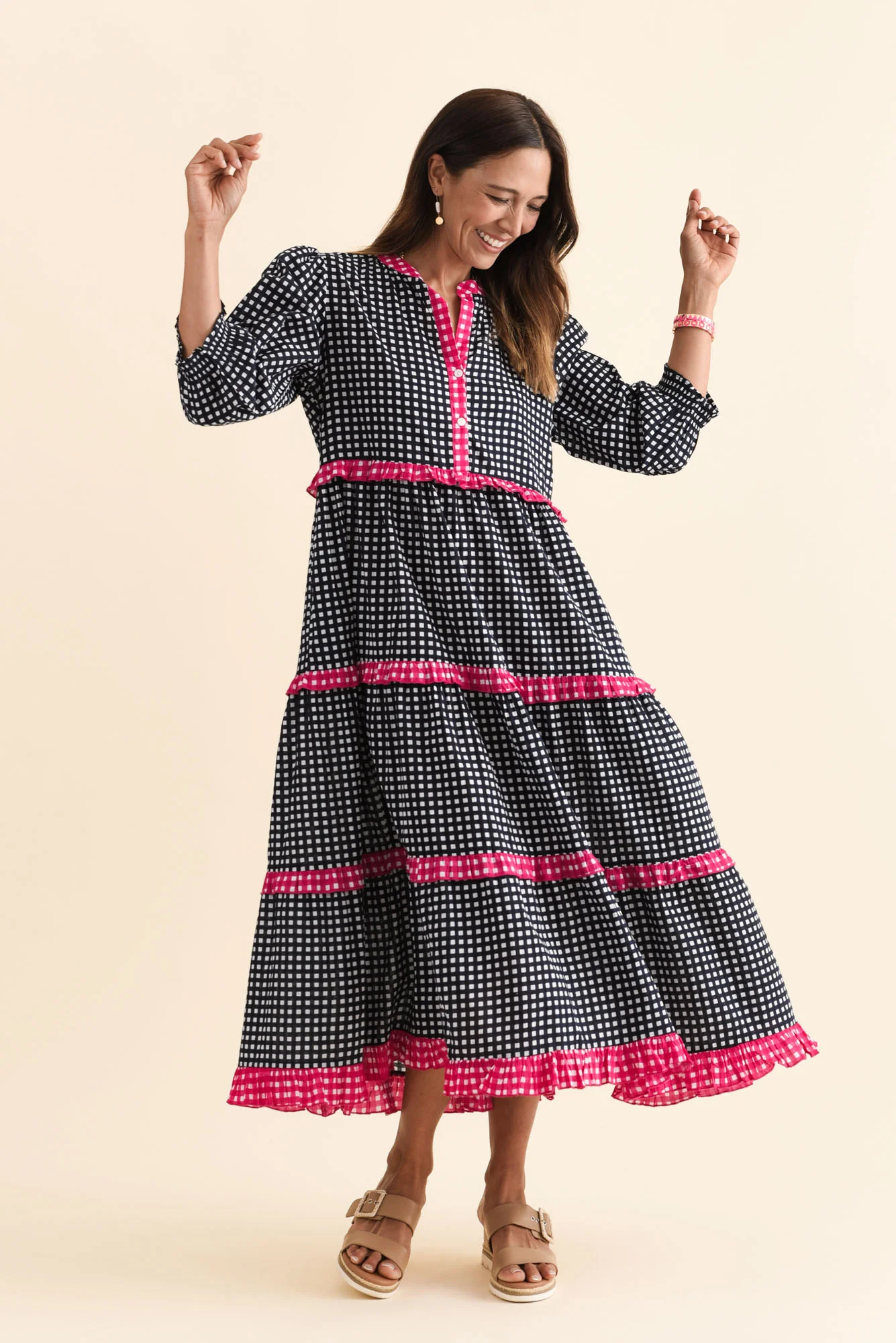 Kesia Navy Spot Cotton Tier Dress - Image 2