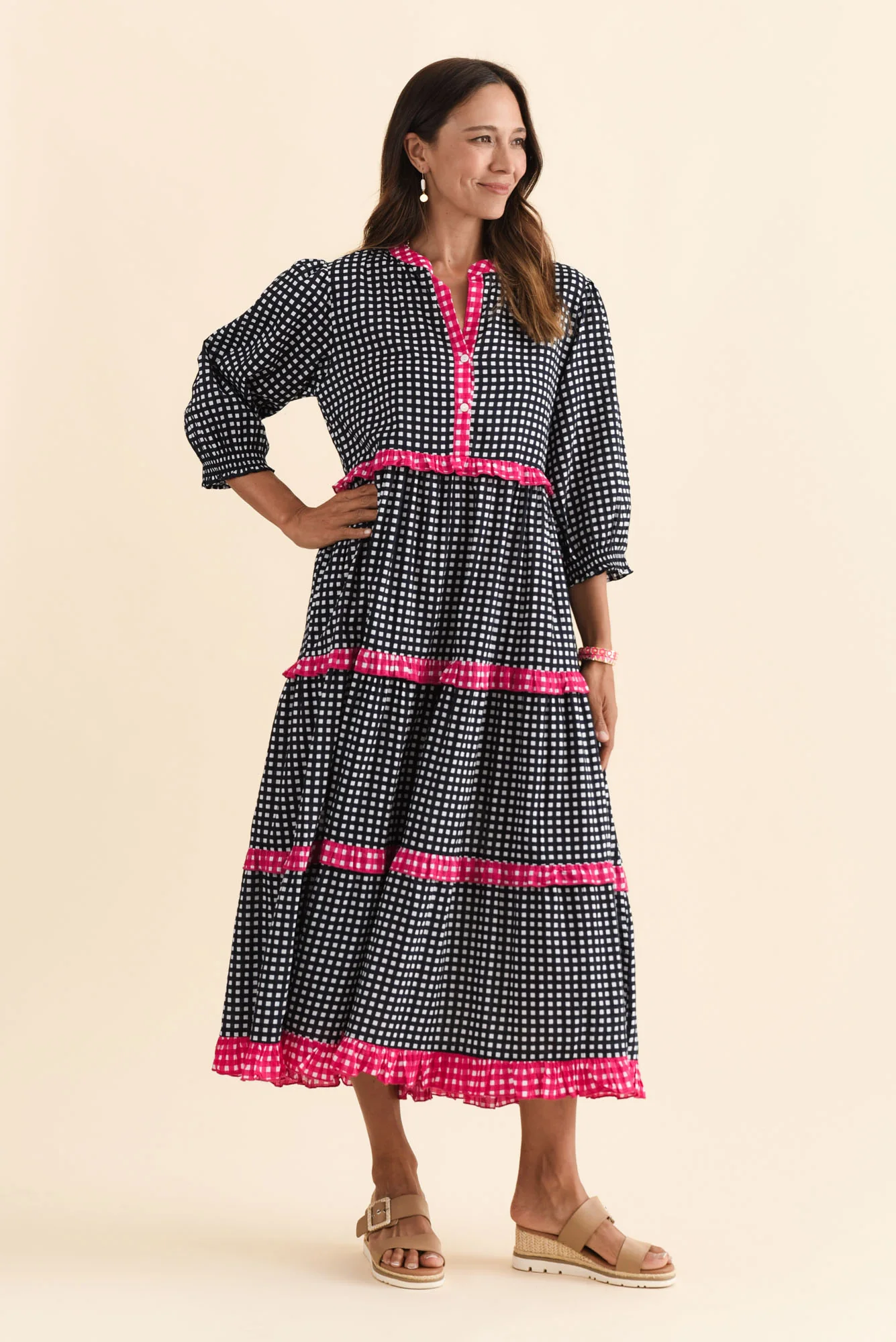 Kesia Navy Spot Cotton Tier Dress - Image 3
