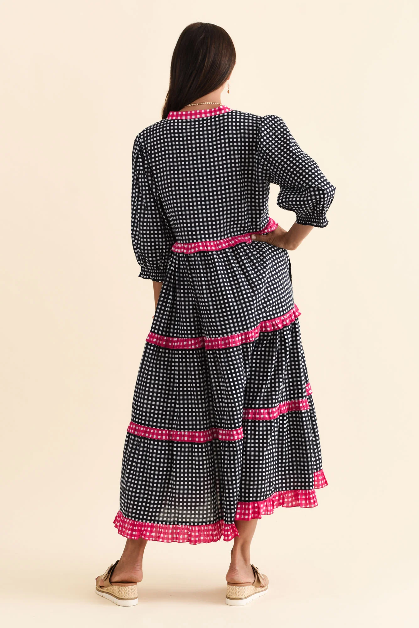 Kesia Navy Spot Cotton Tier Dress - Image 4