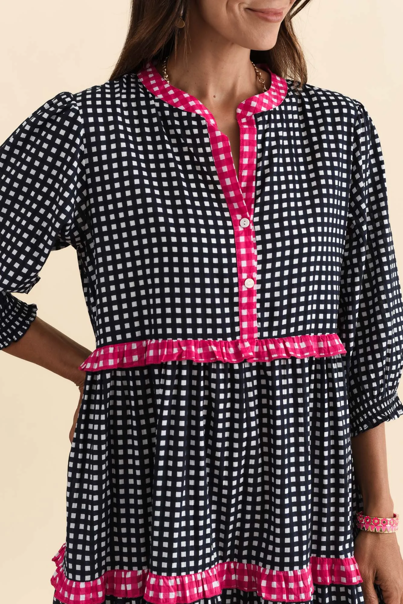 Kesia Navy Spot Cotton Tier Dress - Image 5