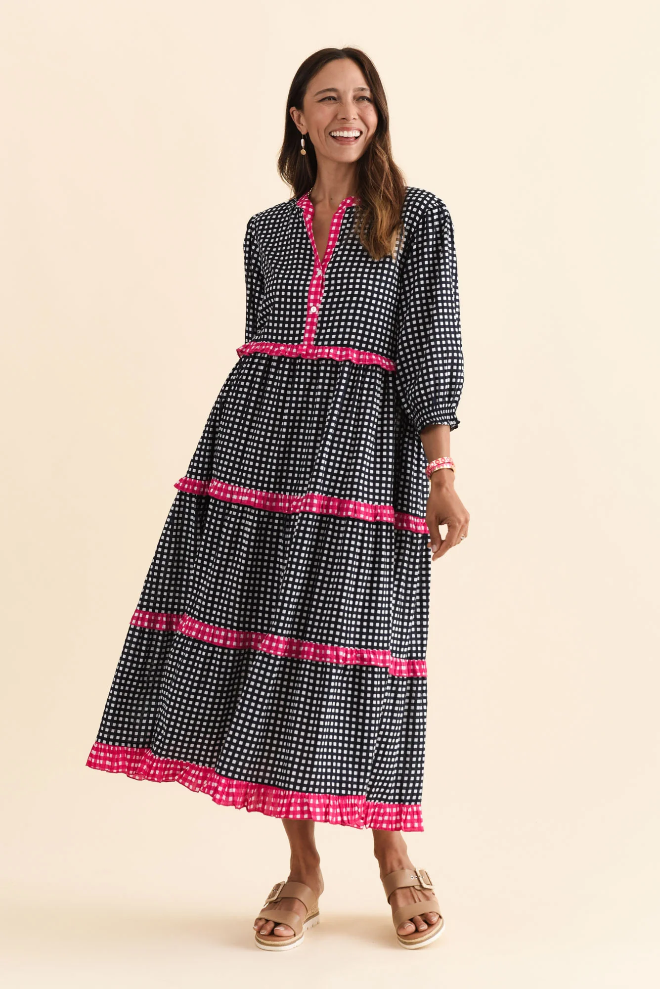 Kesia Navy Spot Cotton Tier Dress - Image 6