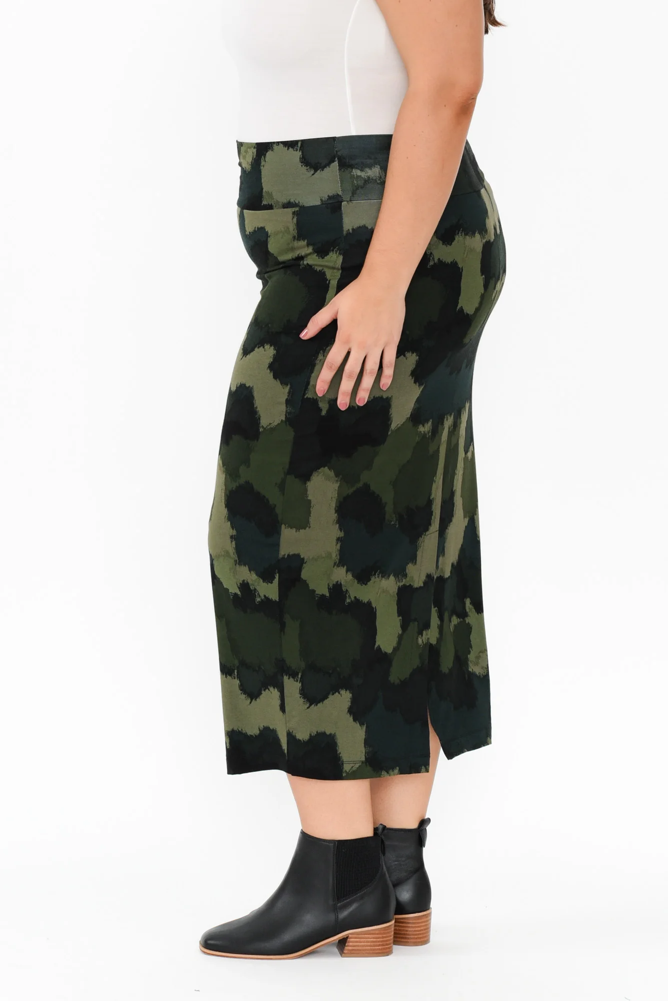 Khaki Camouflage Bamboo Maxi Tube Skirt - Image 10