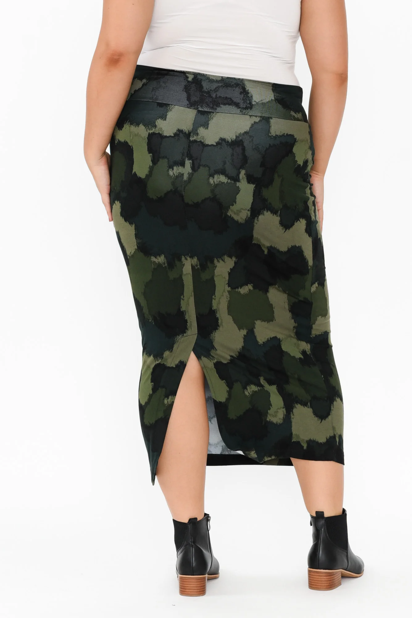 Khaki Camouflage Bamboo Maxi Tube Skirt - Image 11