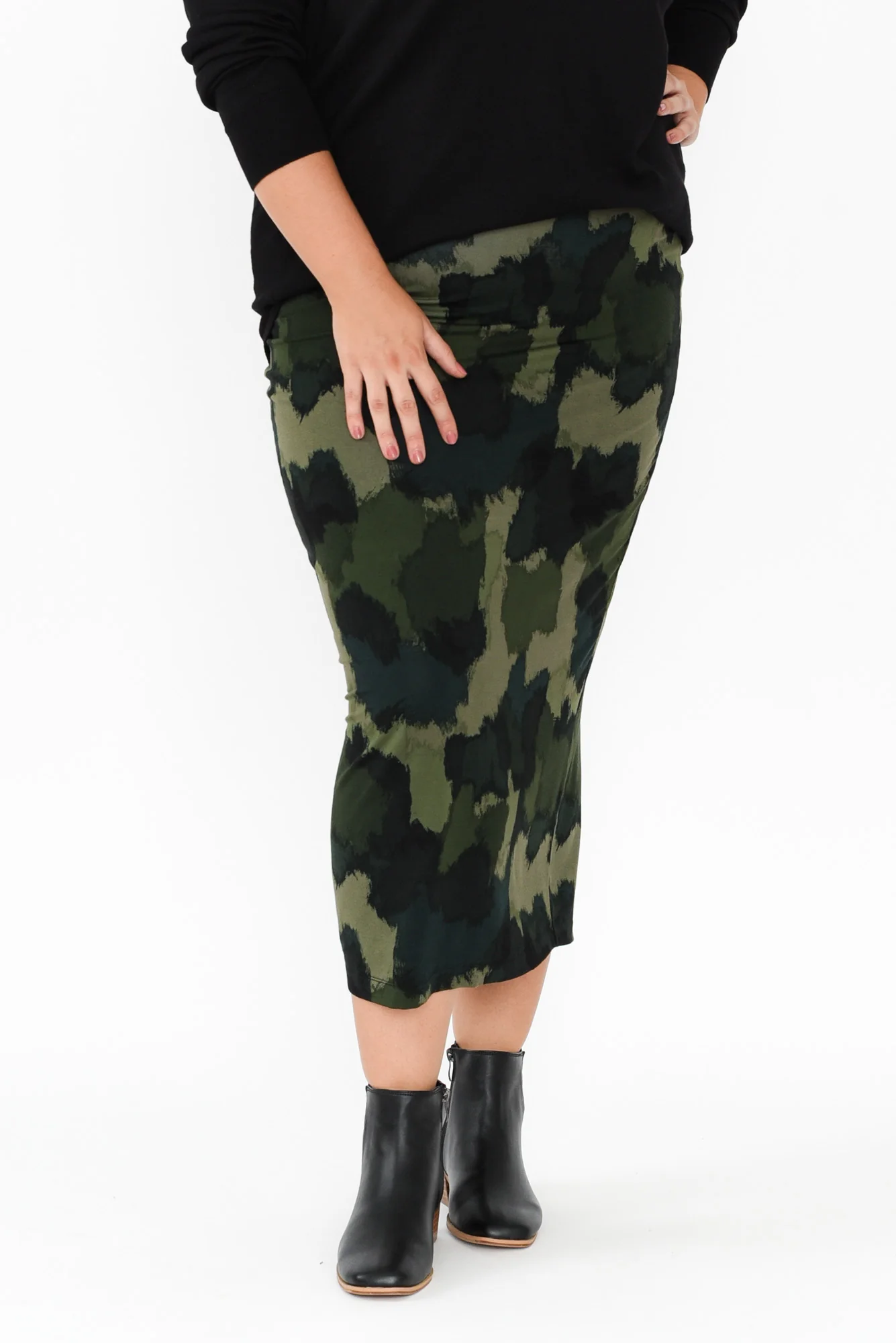 Khaki Camouflage Bamboo Maxi Tube Skirt - Image 8