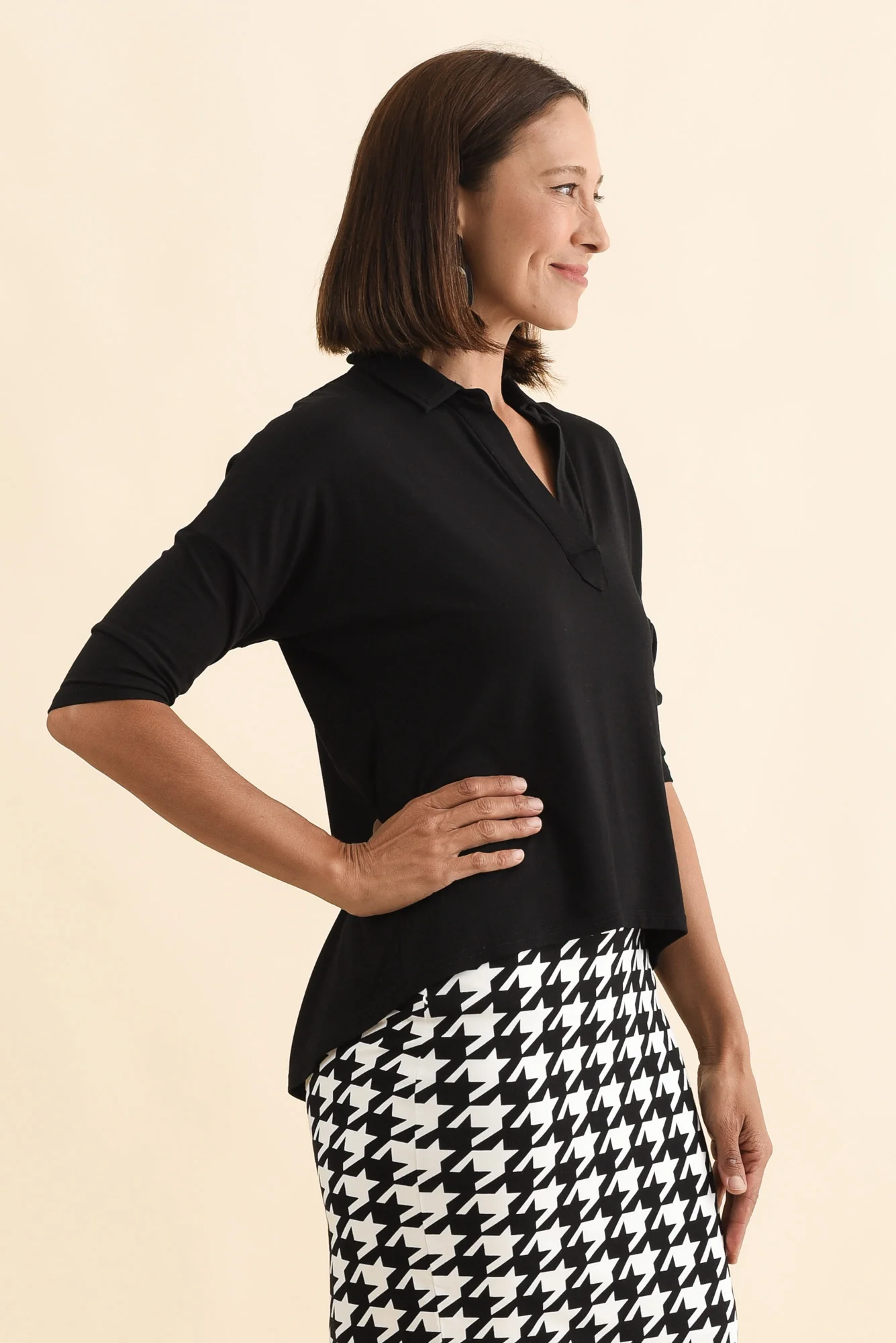 Khan Black Collared Polo Top - Image 3